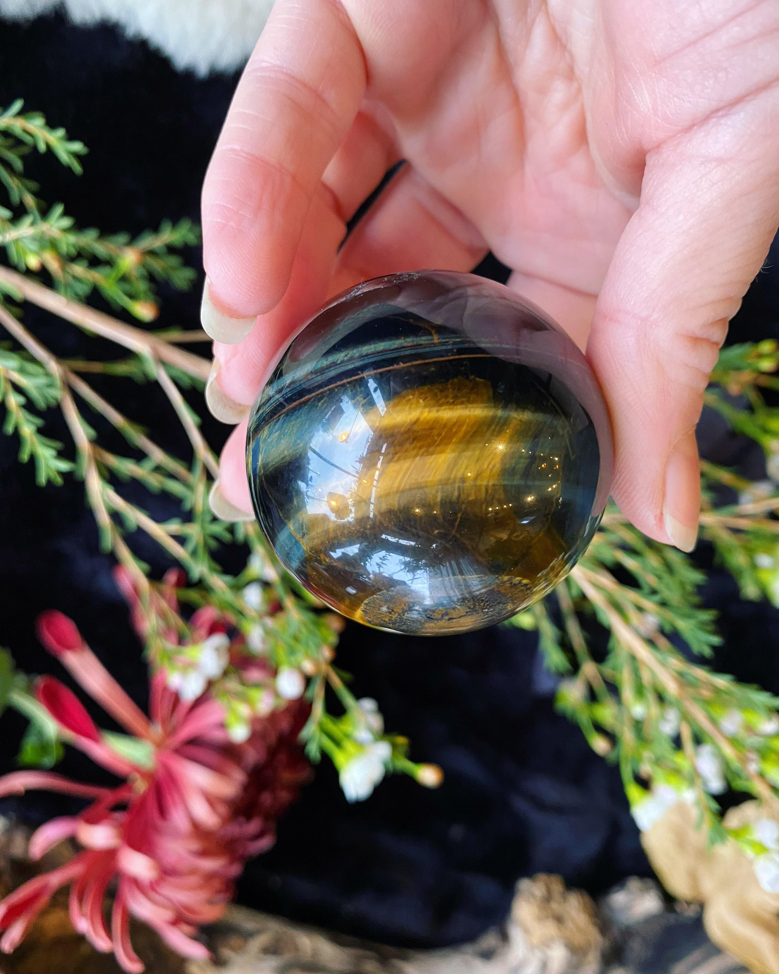 Hawkeye Sphere - Blue and Gold Tiger's Eye Crystal Ball - Keven Craft Rituals