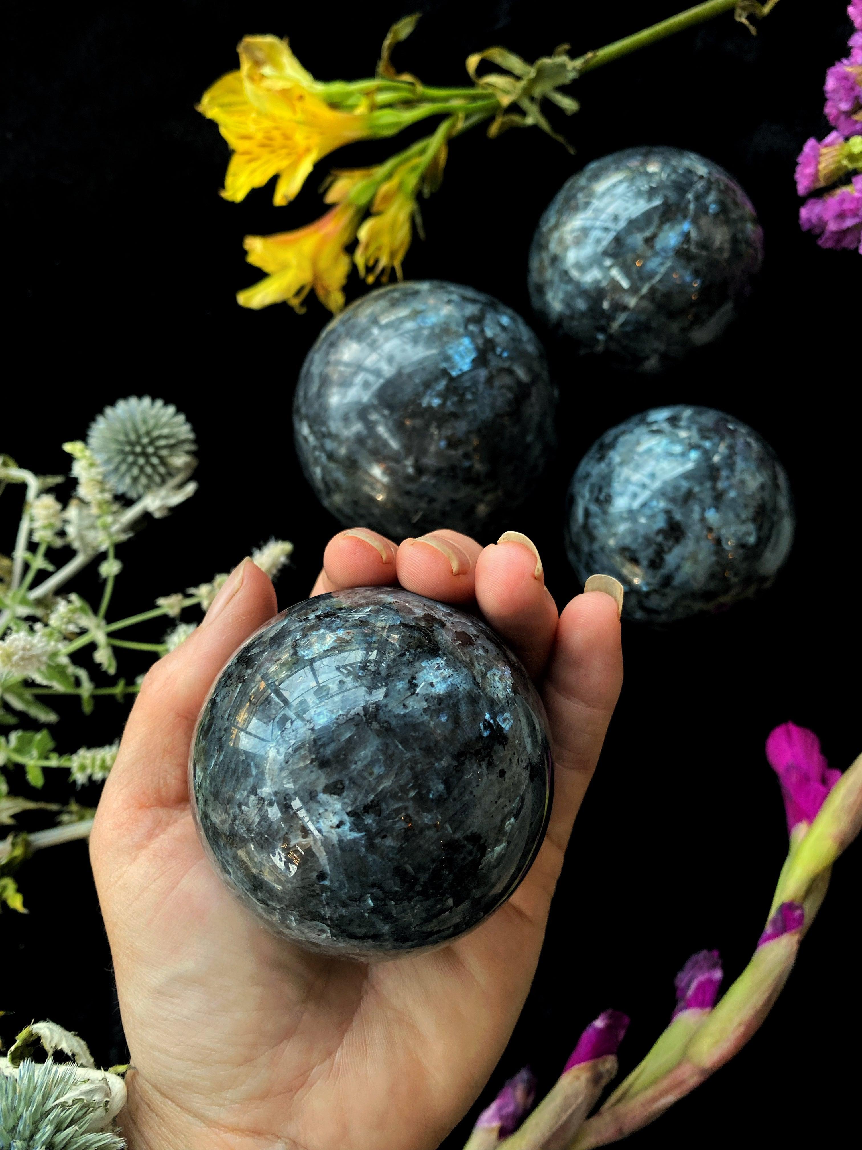 Larkavite Black Moonstone Spheres 3-4” - Keven Craft Rituals