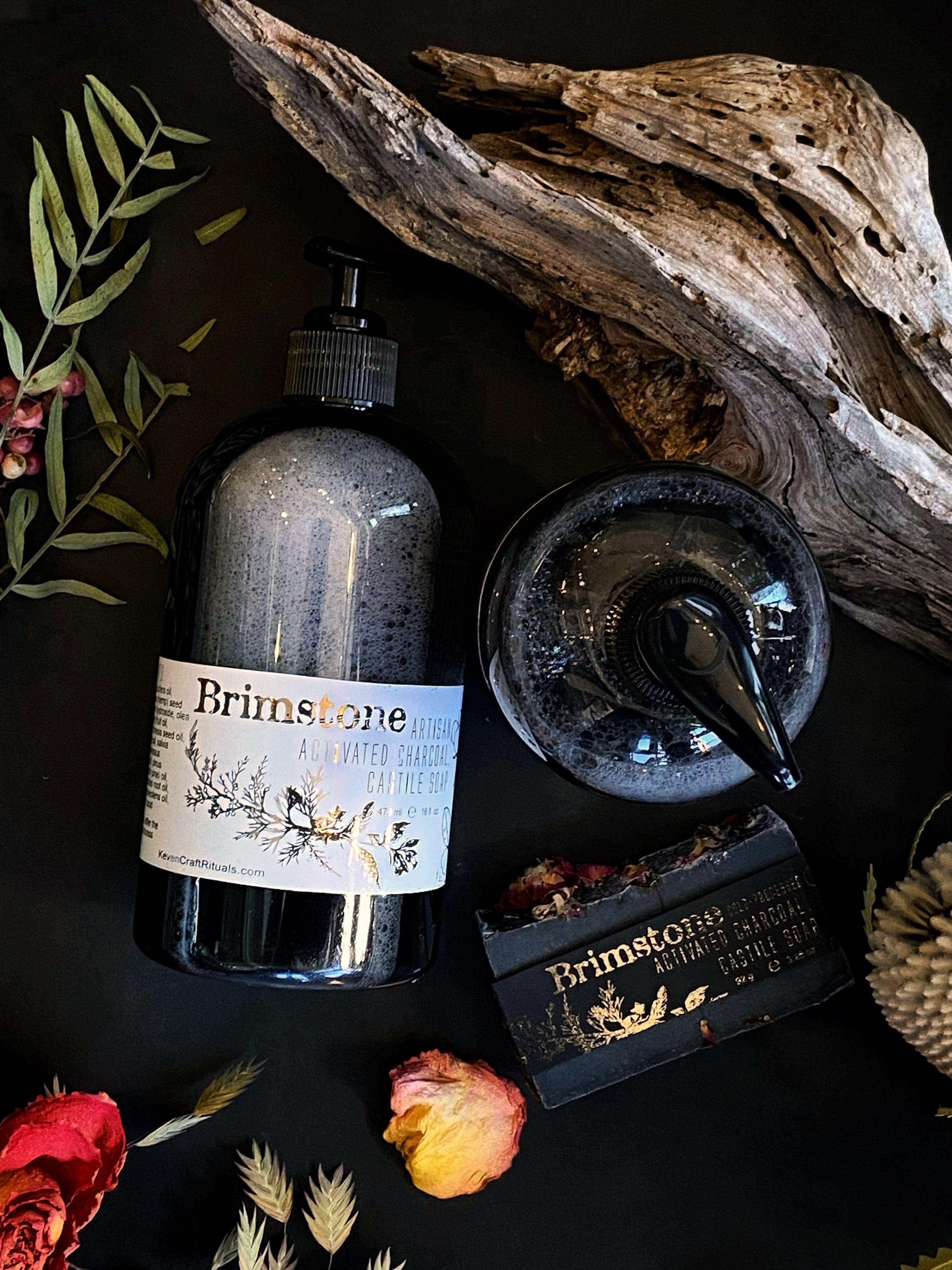 Brimstone - Artisan, Activated Charcoal, Superfatted Liquid Castile Soap for the Face and Body - qmeb