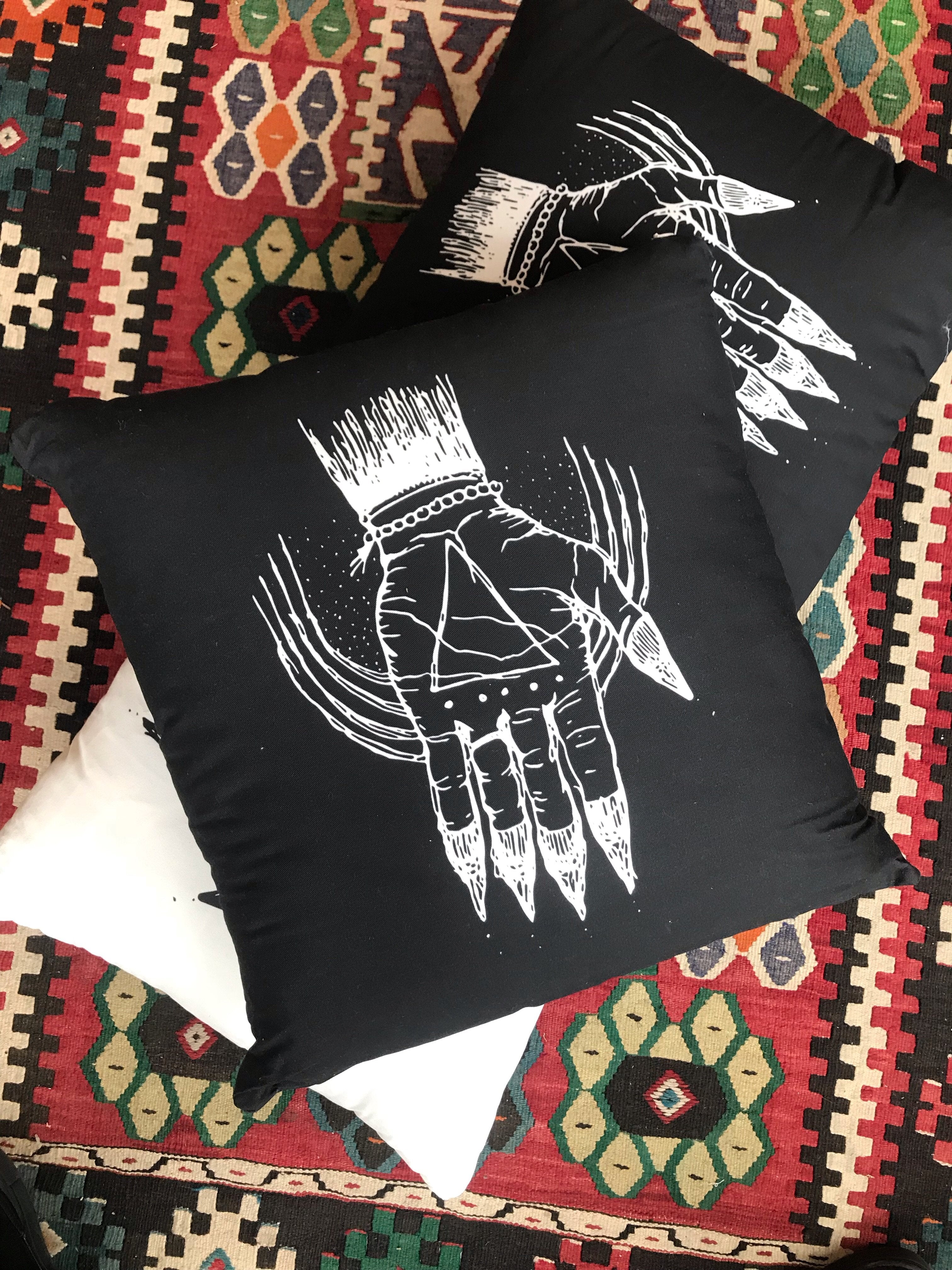 Hand of the Occult - Throw Pillow Cover (Faux Suede) 20” x 20” - Keven Craft Rituals