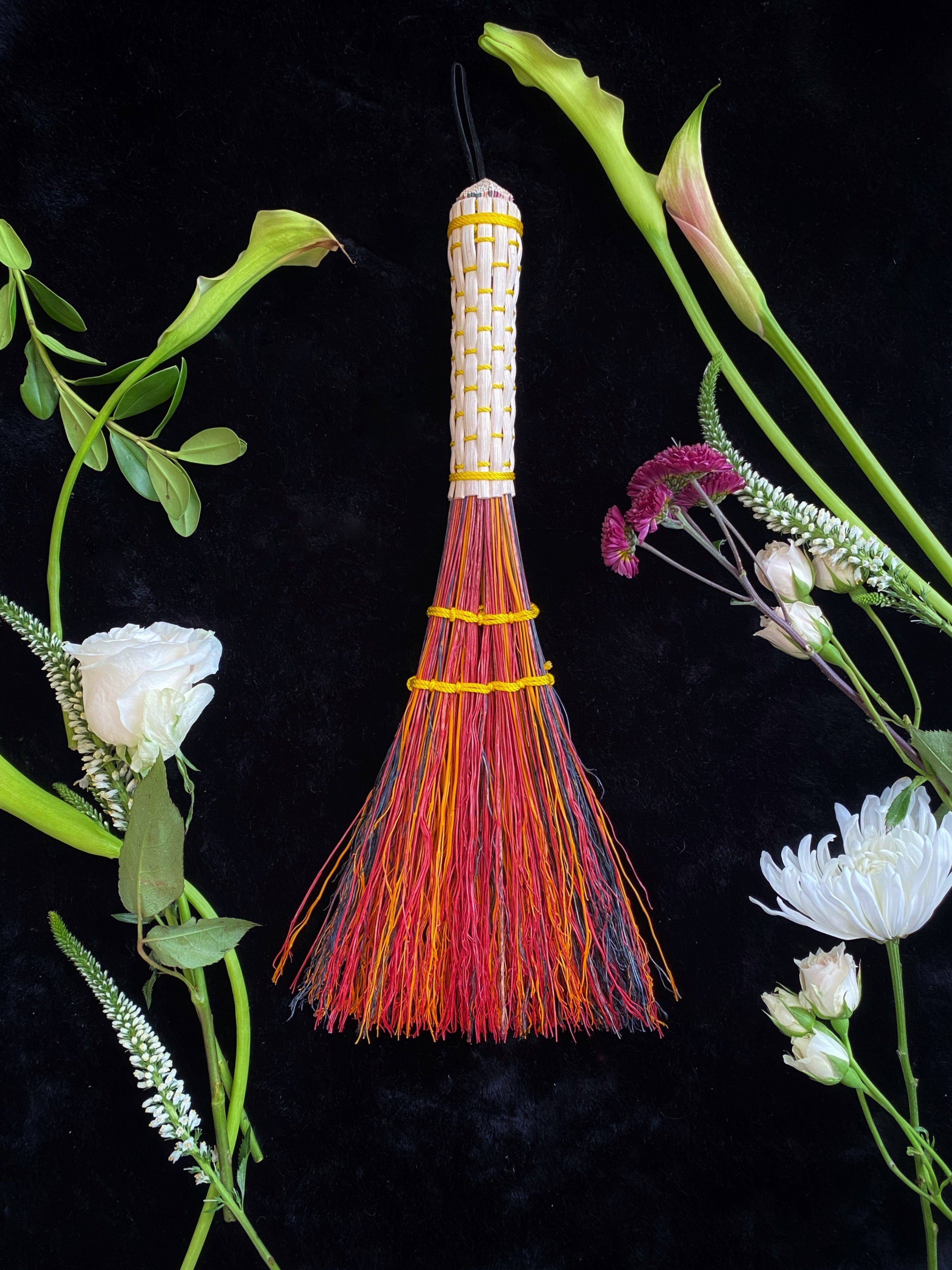 Hand Dyed, Woven Handle Stitched Hand Broom