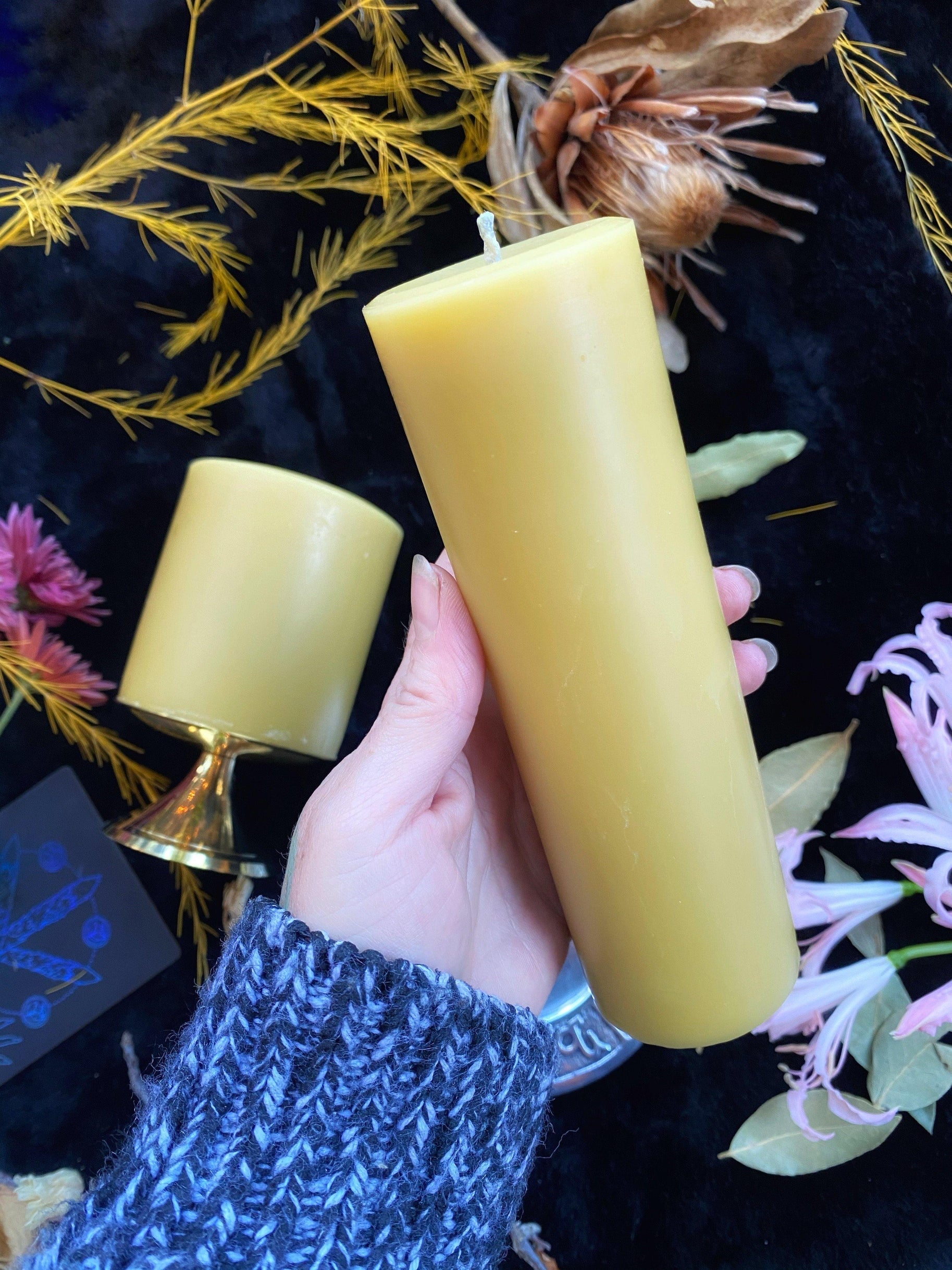 Natural Honey Beeswax Pillar Ritual Candles - Keven Craft Rituals