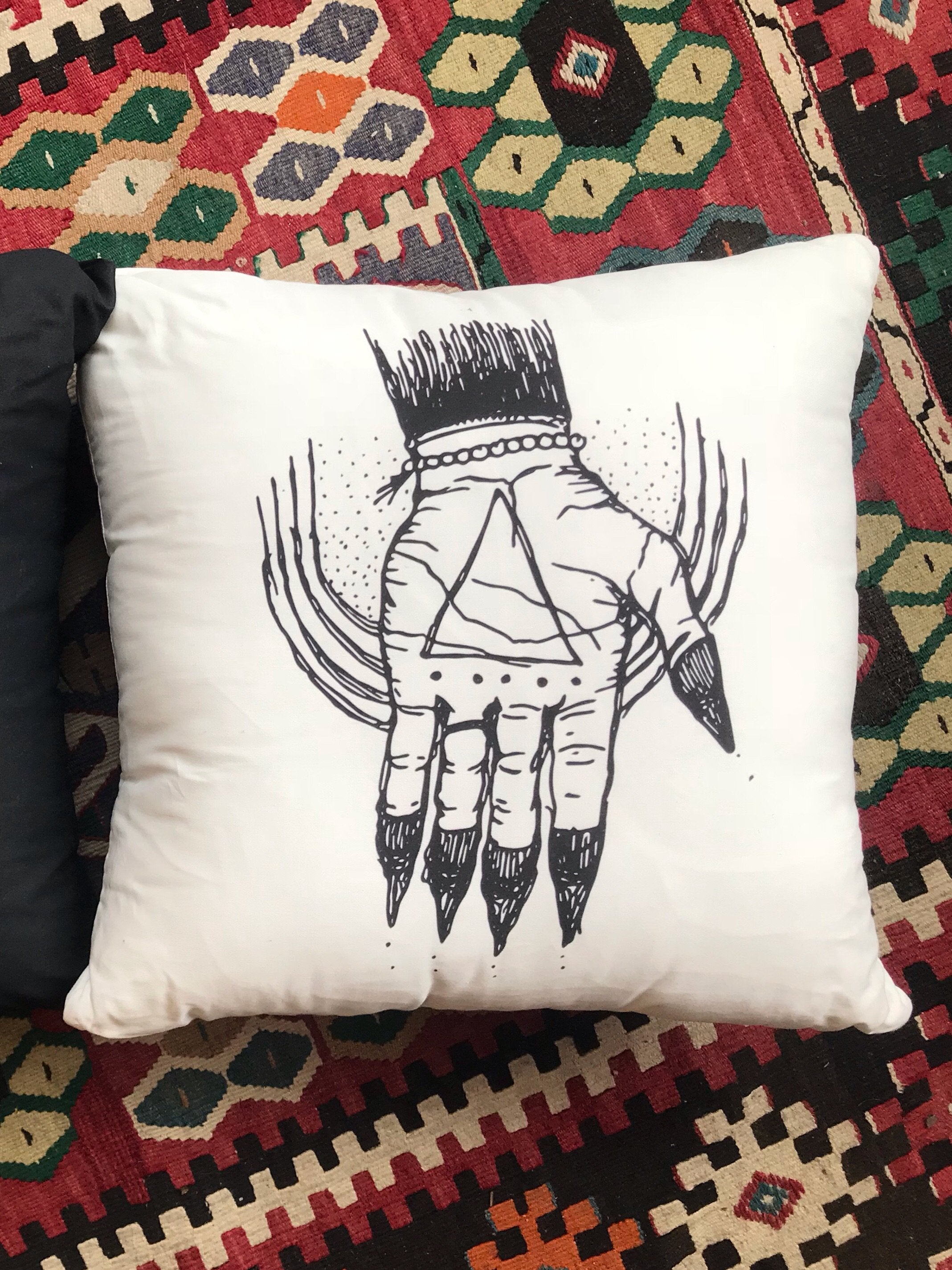 Hand of the Occult - Faux Linen Pillow (White) 16” x 16” - Keven Craft Rituals