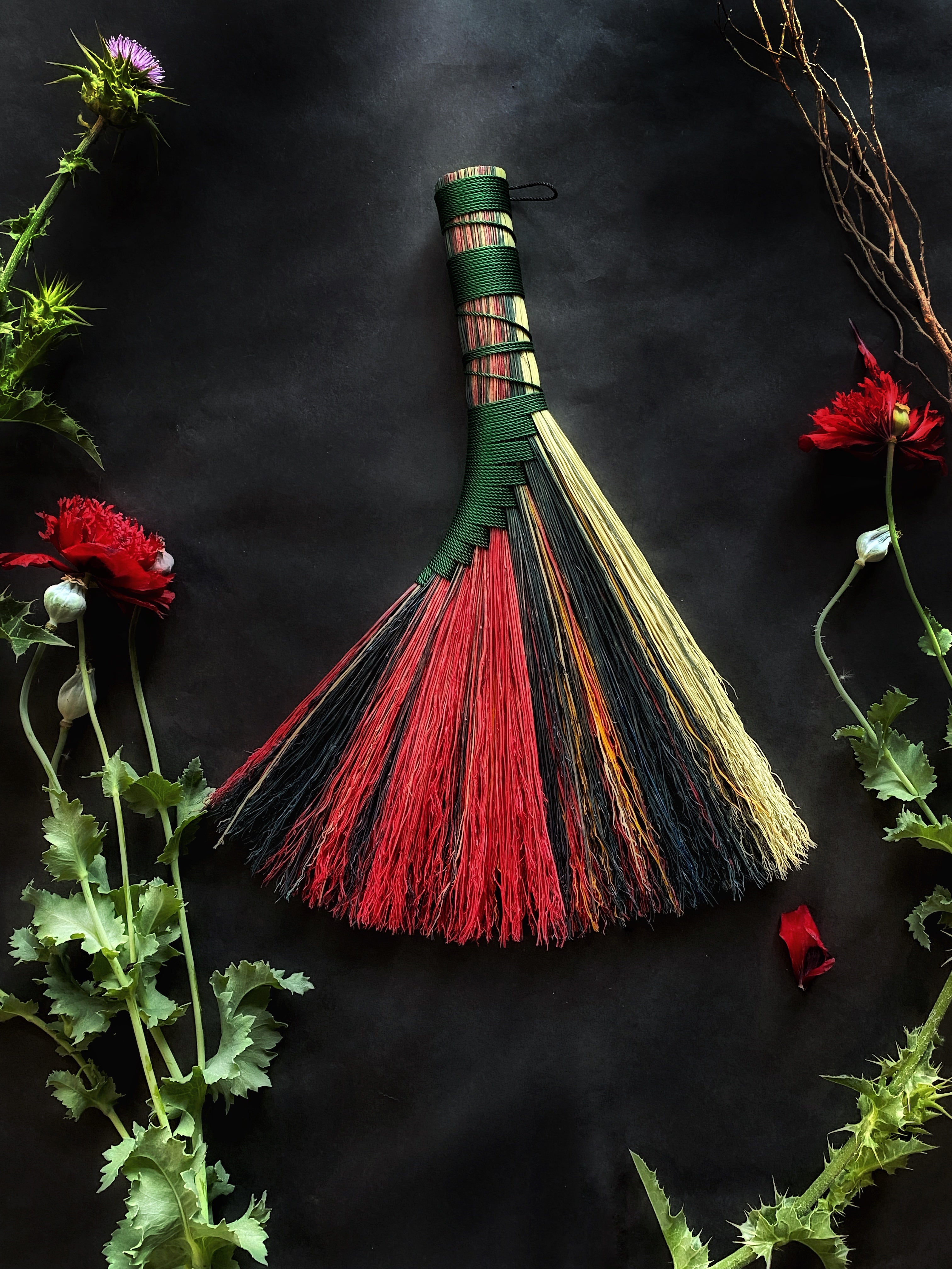 Swamp Witch, (Turkey Tail) Forrest Green Wrapped Brooms