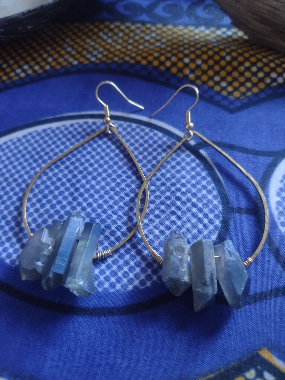 Crystal-Cluster Teardrop Wires - Brass Earrings by Swell Jewels