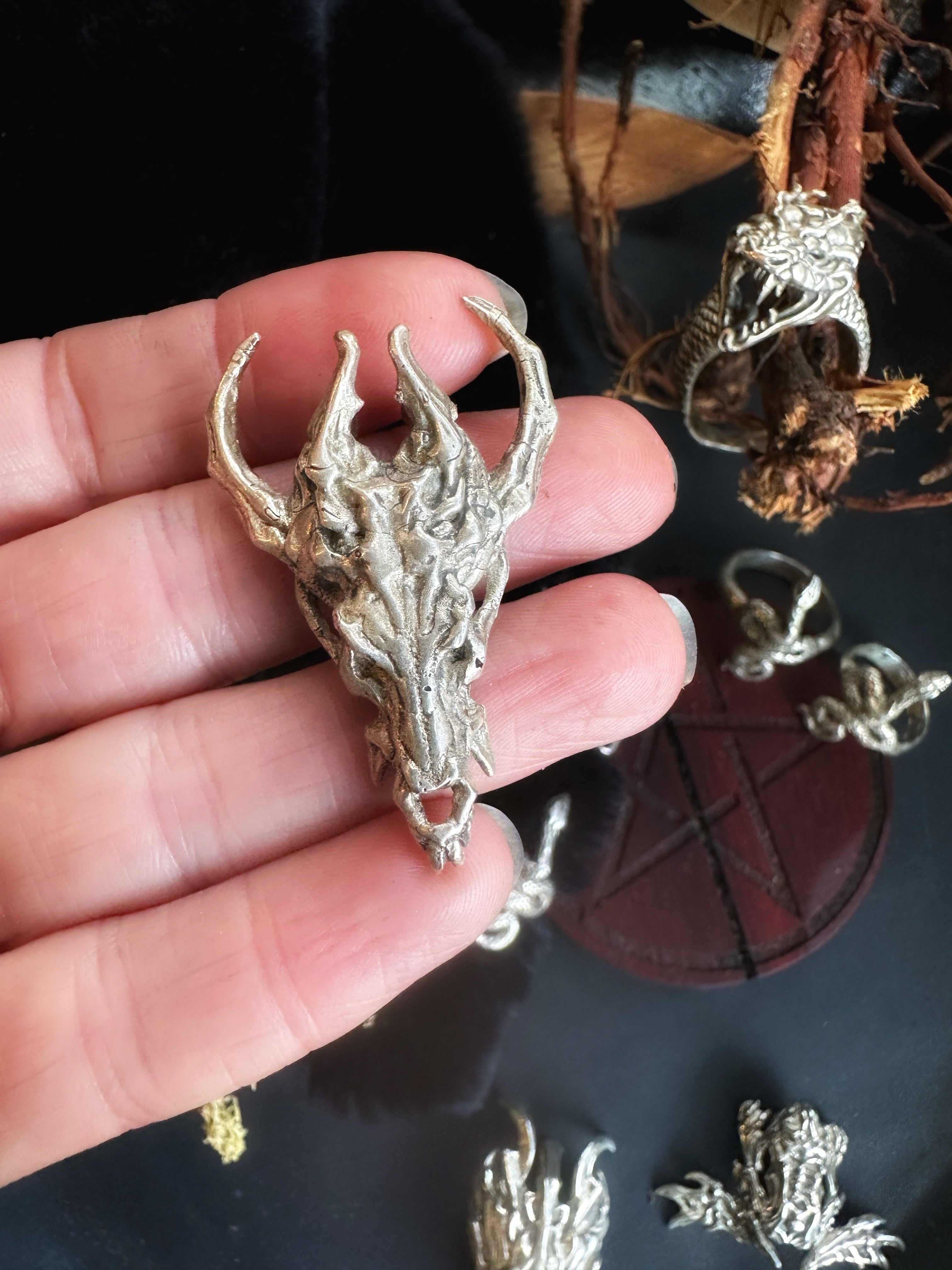Dragon “Dracolith” Skull Pendant - Sterling Silver