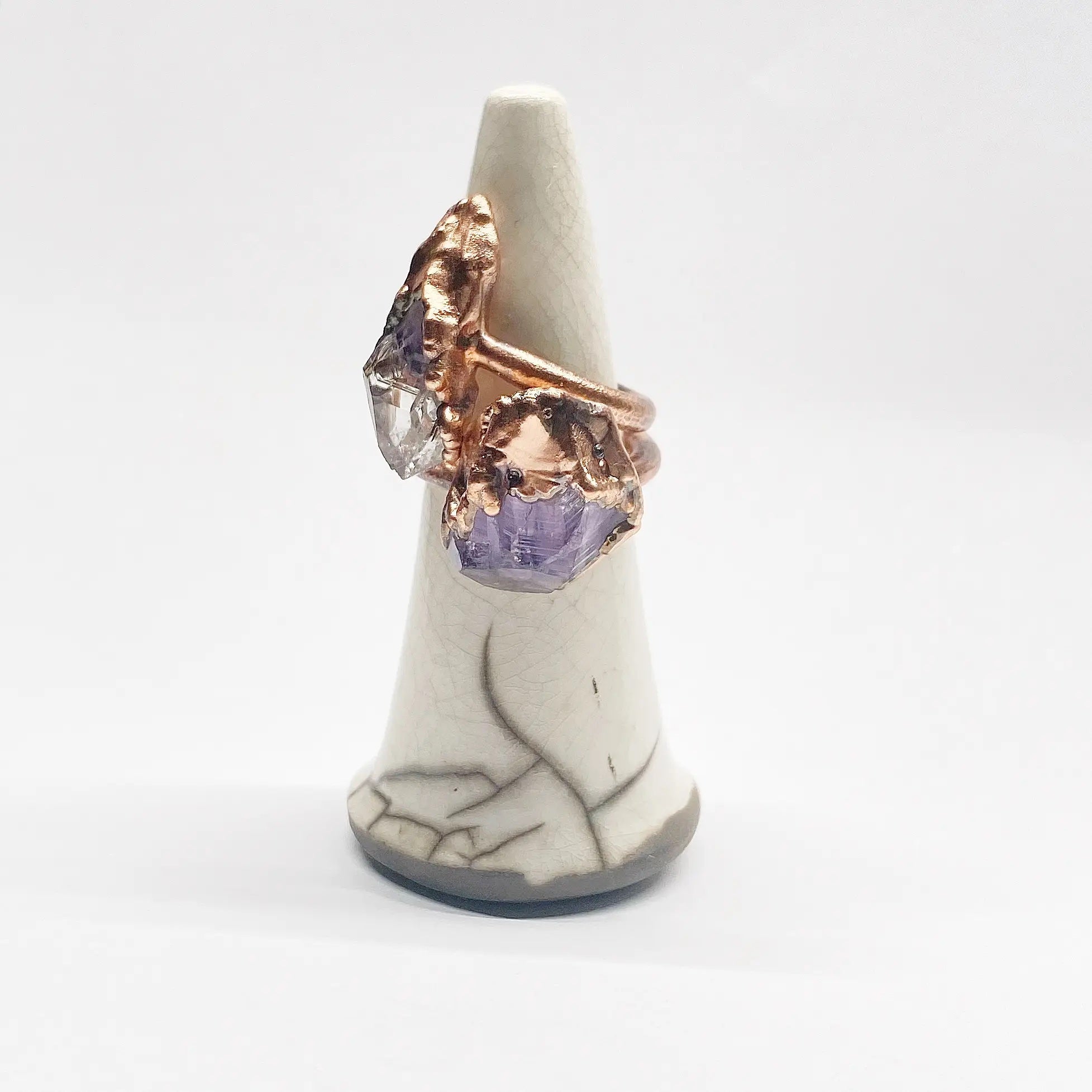 Amethyst Point Ring (Size US 6-7.75) - Electroformed Copper