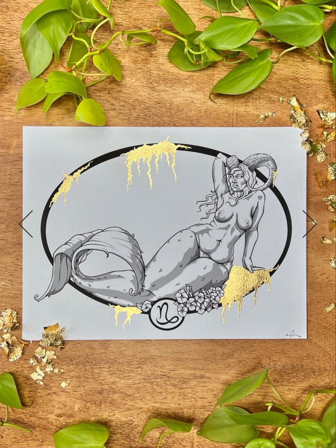 Capricorn: Gold Leafed Art Print