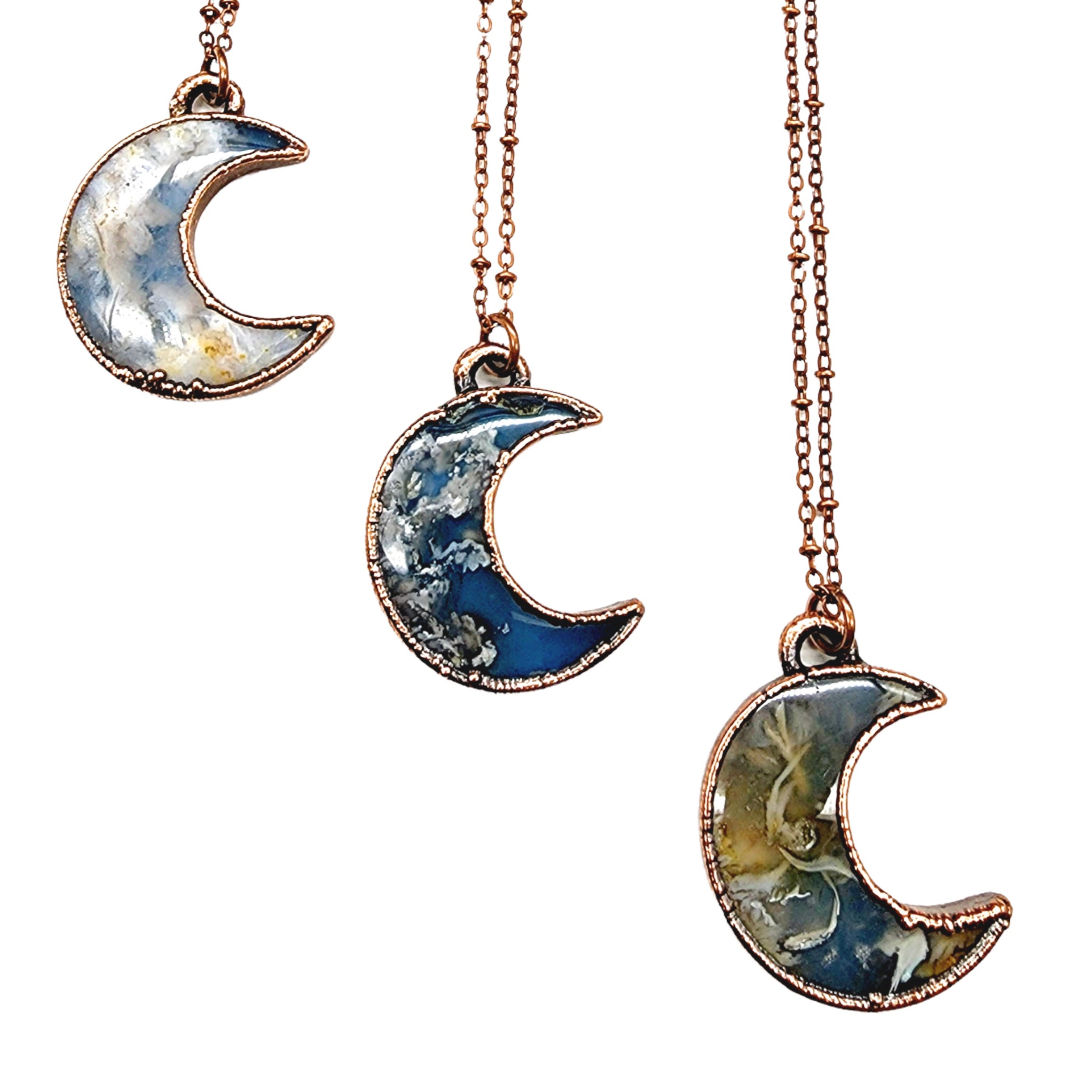 Once in A Blue Moon Crescent Necklace - Antique Copper