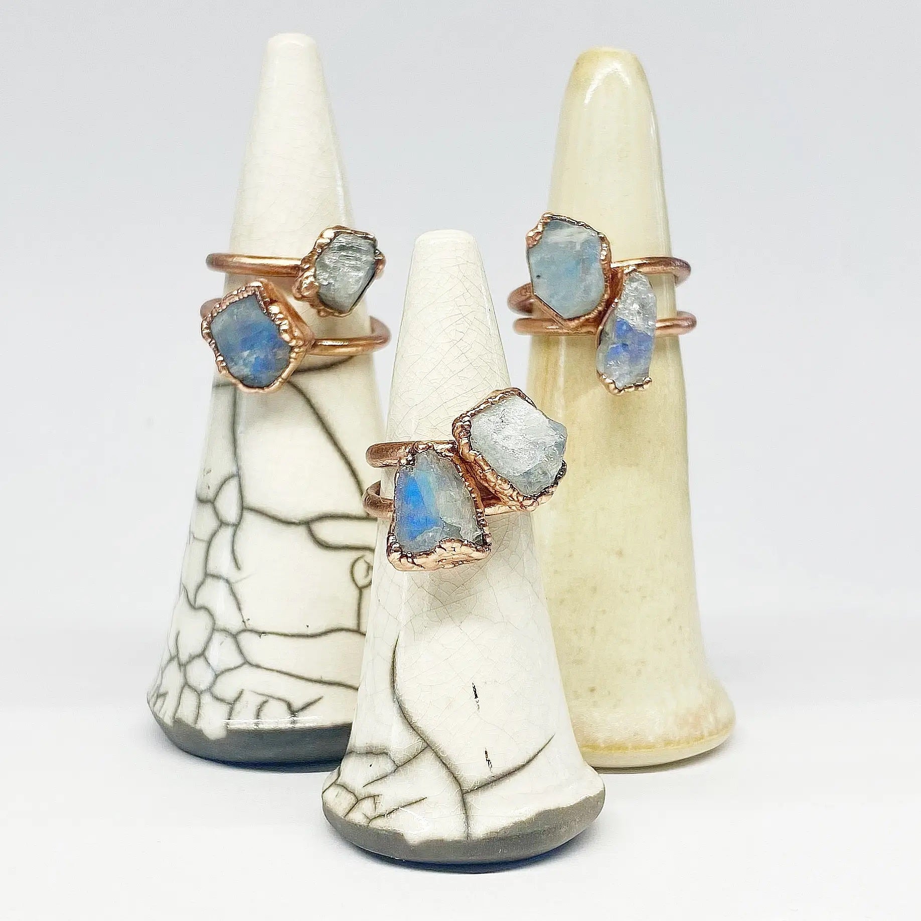 Free Form Rainbow Moonstone Ring (Size US 6.75-8) - Electroformed Copper