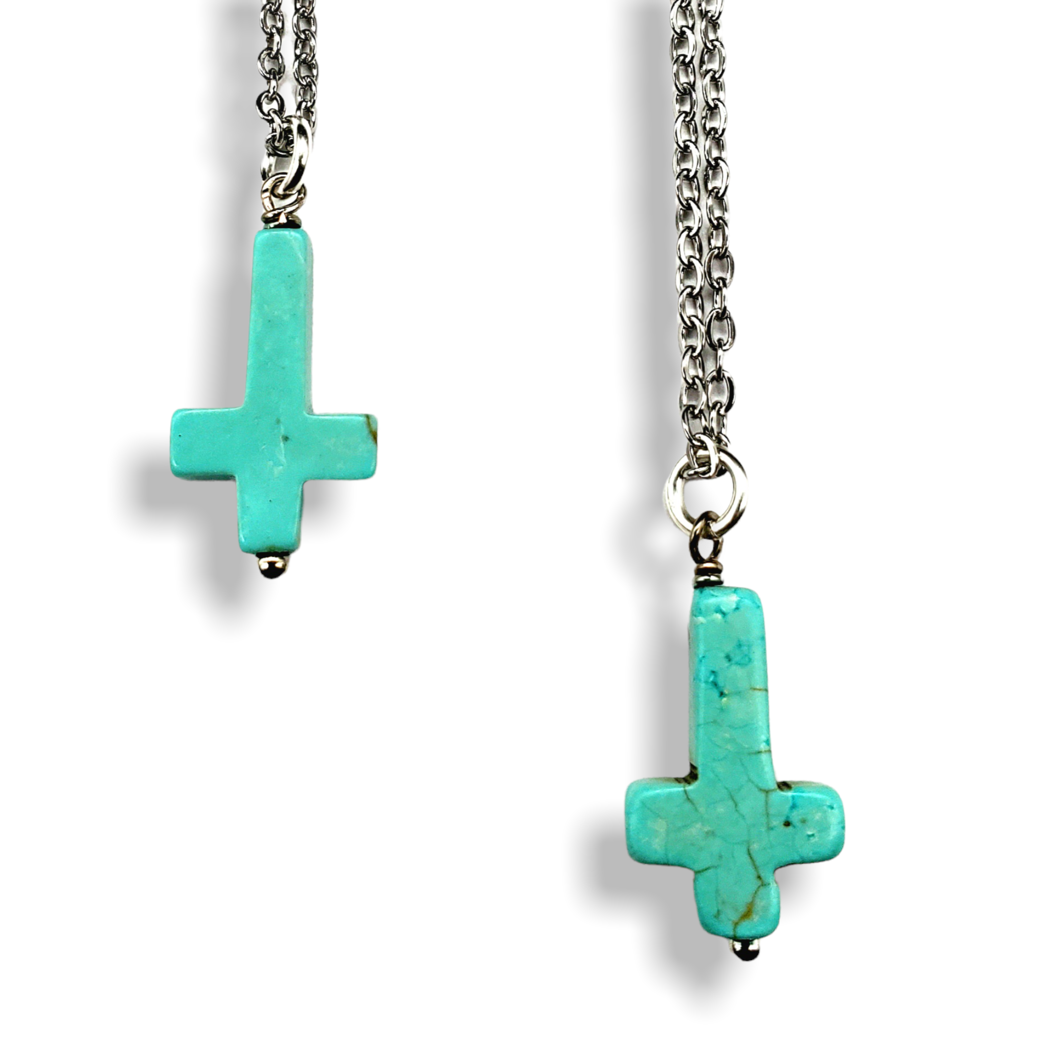Turquoise Cross (Upside Down) - w/ Stainless Steel Chain