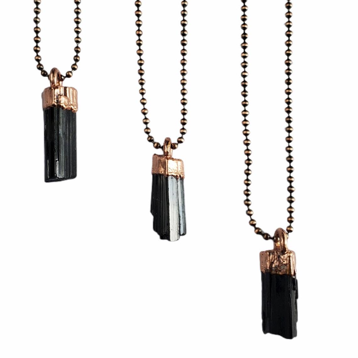 Black Tourmaline Necklace - Copper Ball Chain