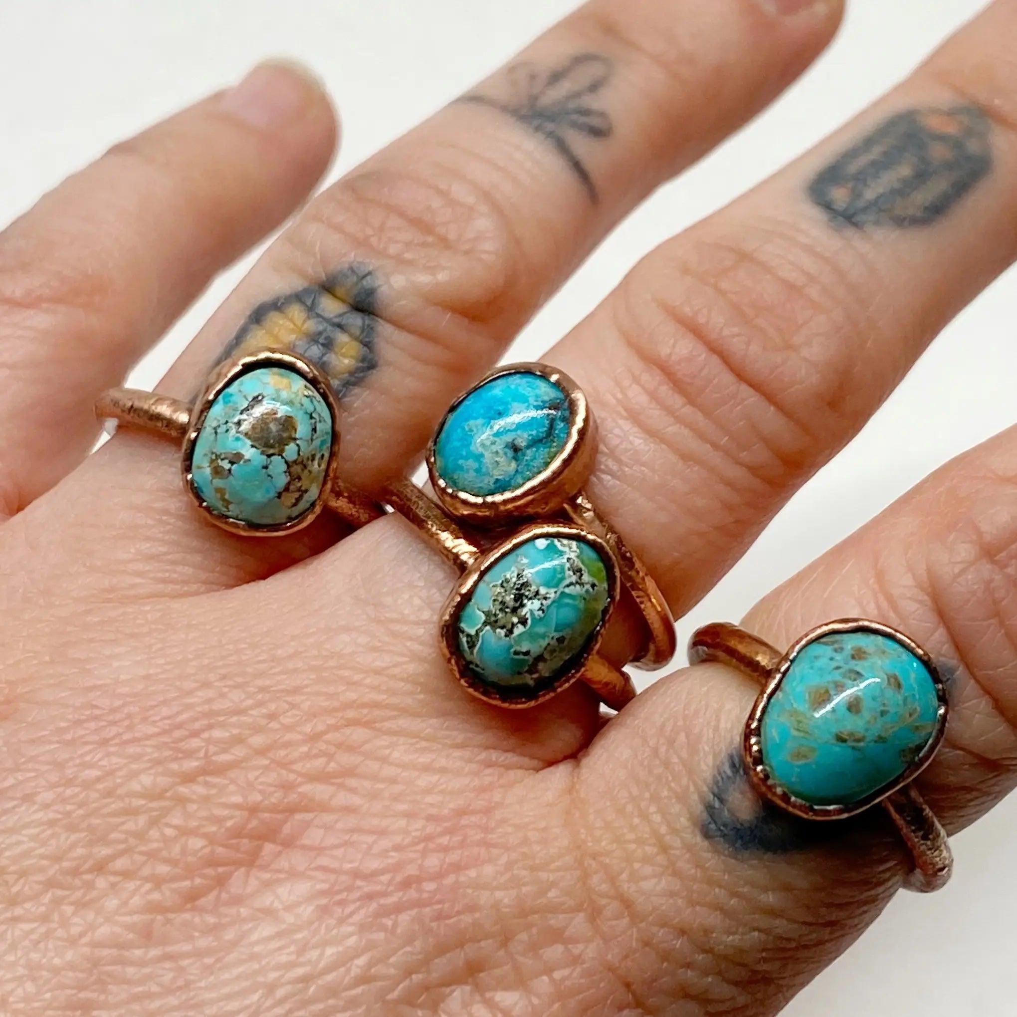 Southwest Turquoise & Copper Ring (Size US 8-8.5) - Electroformed Copper