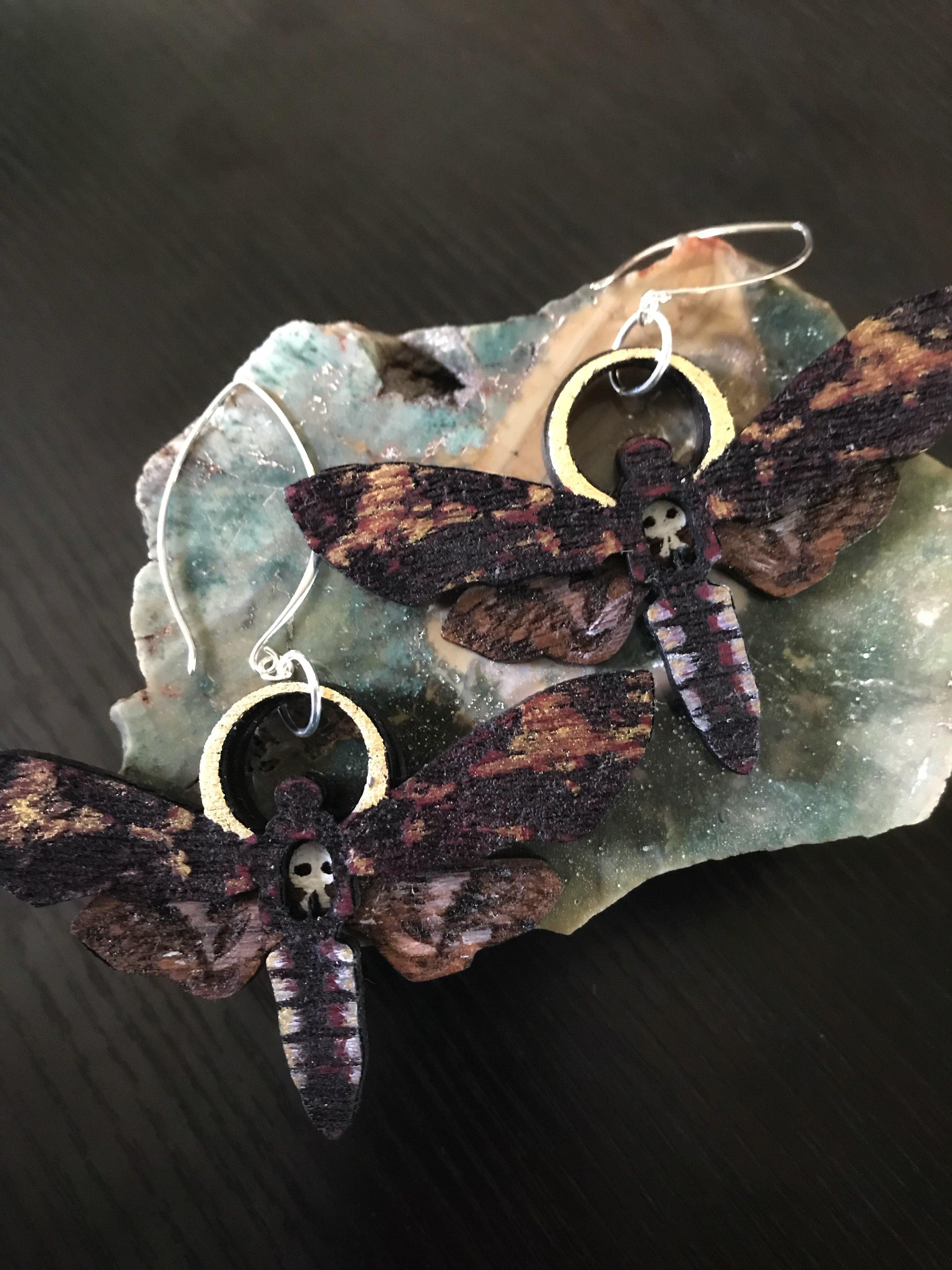 Death Moth, Wooden Earrings - Keven Craft Rituals