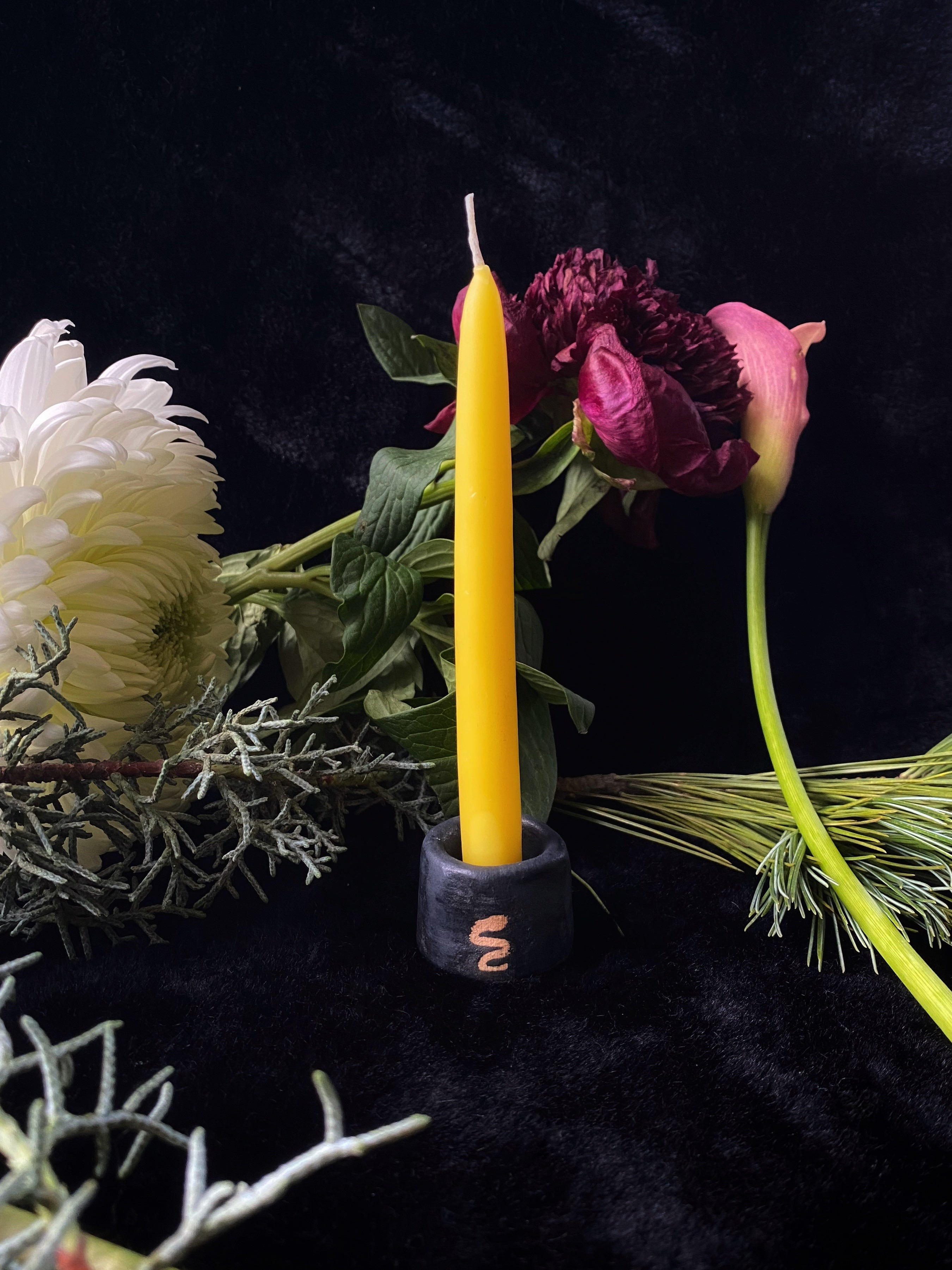 Snake Matte Black Ceramic Candle Holder - 6” - 8” Chime - Taper Size - Keven Craft Rituals
