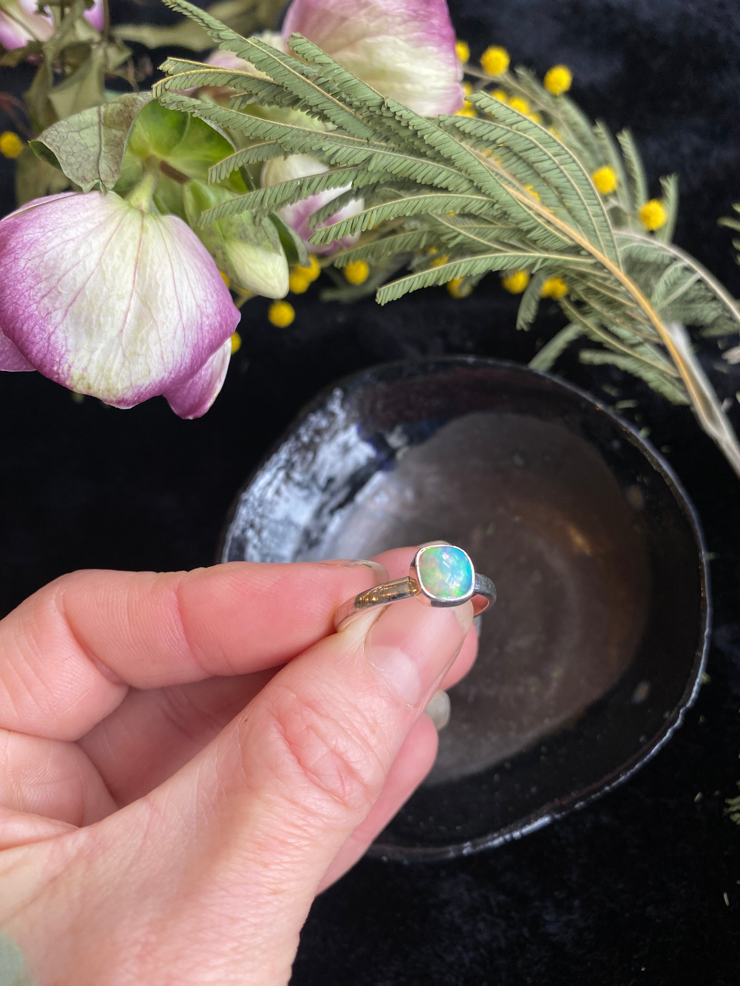 Ethiopian Fire Opal Ring on Sterling Silver - Size 6-8