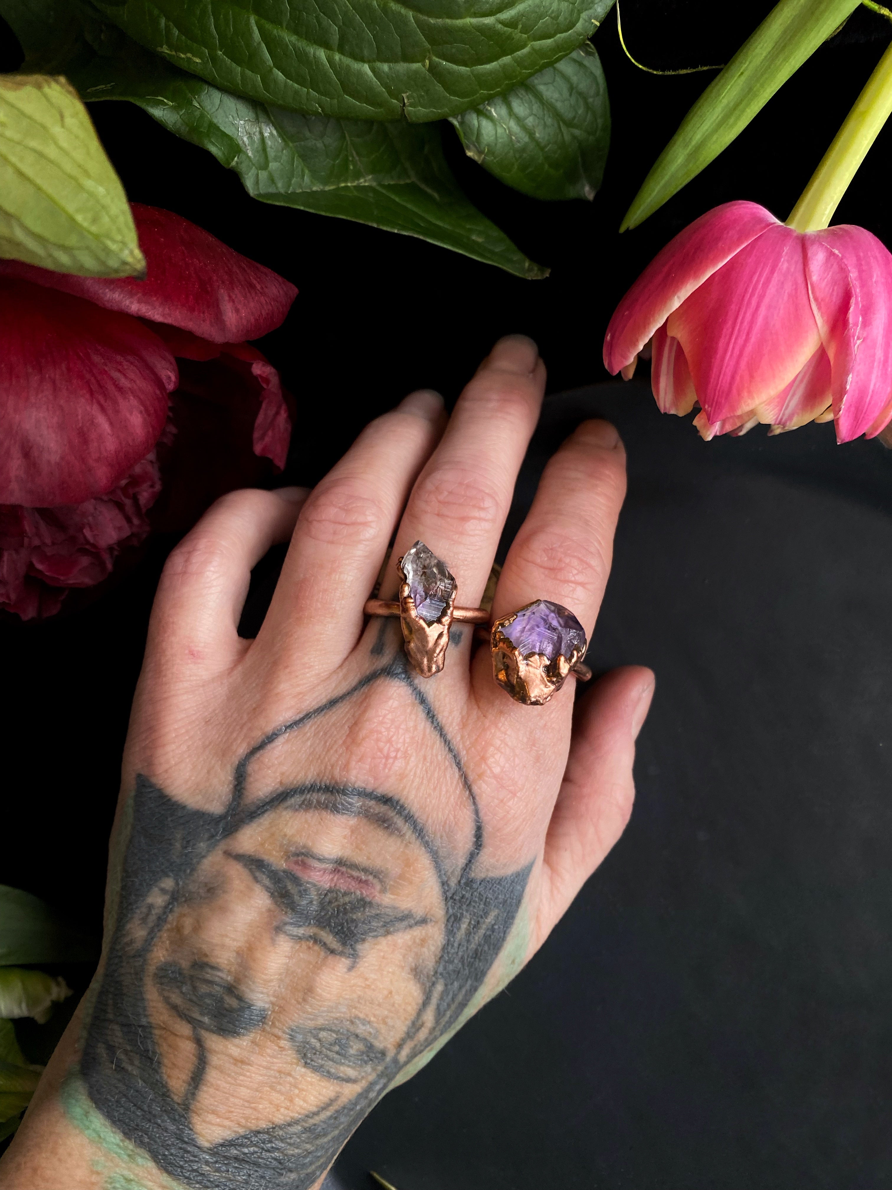Amethyst Point Ring (Size US 6-7.75) - Electroformed Copper