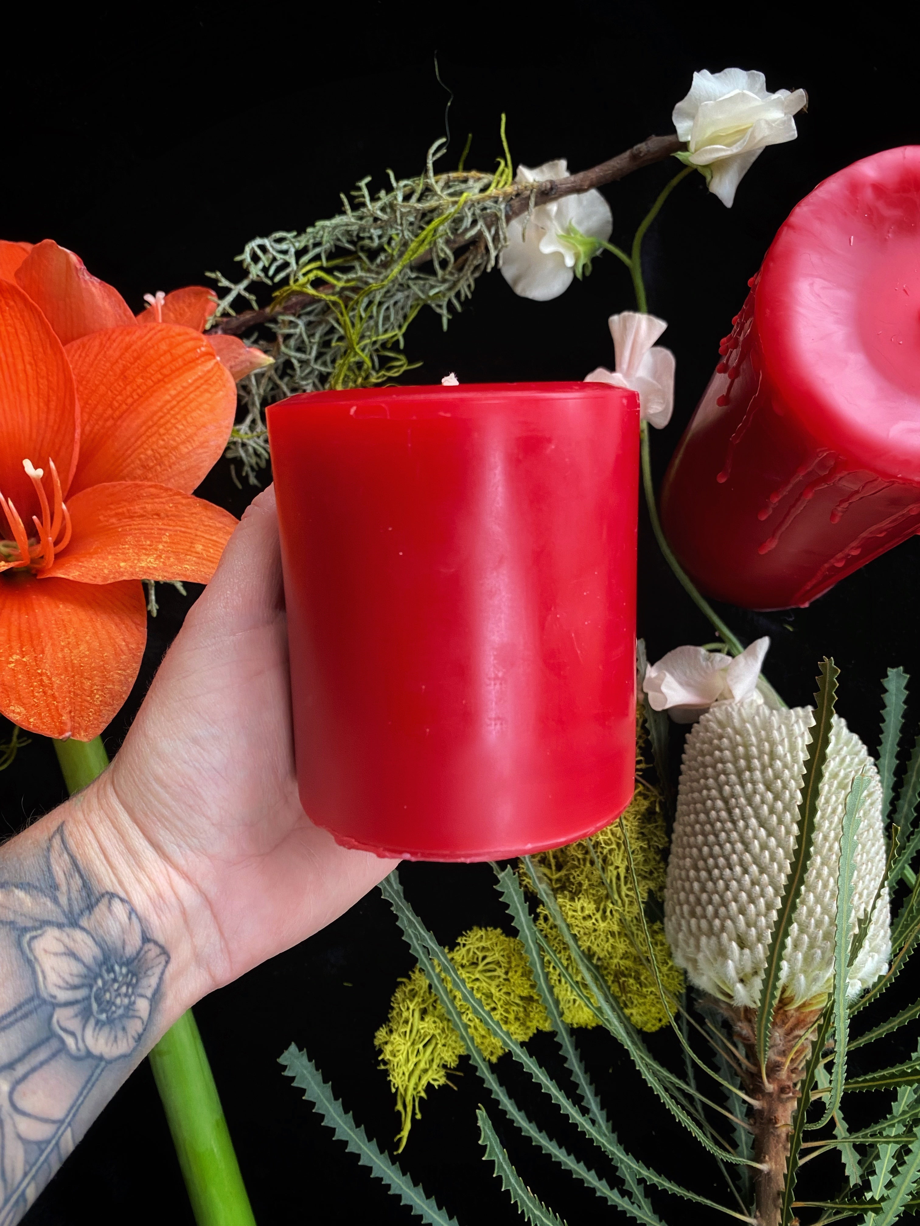 Red Beeswax Pillar Ritual Candles - Keven Craft Rituals
