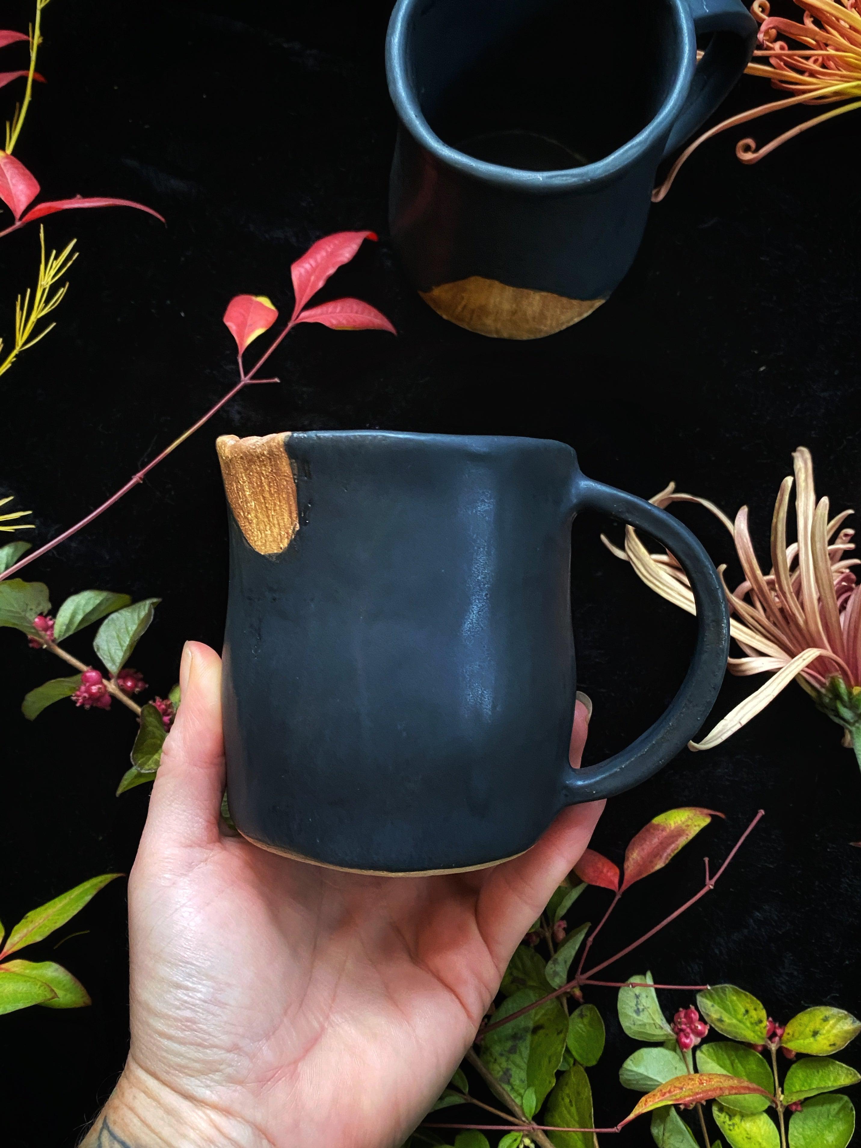 Matte Black w/ Wood Texture Ceramic Mugs - Keven Craft Rituals