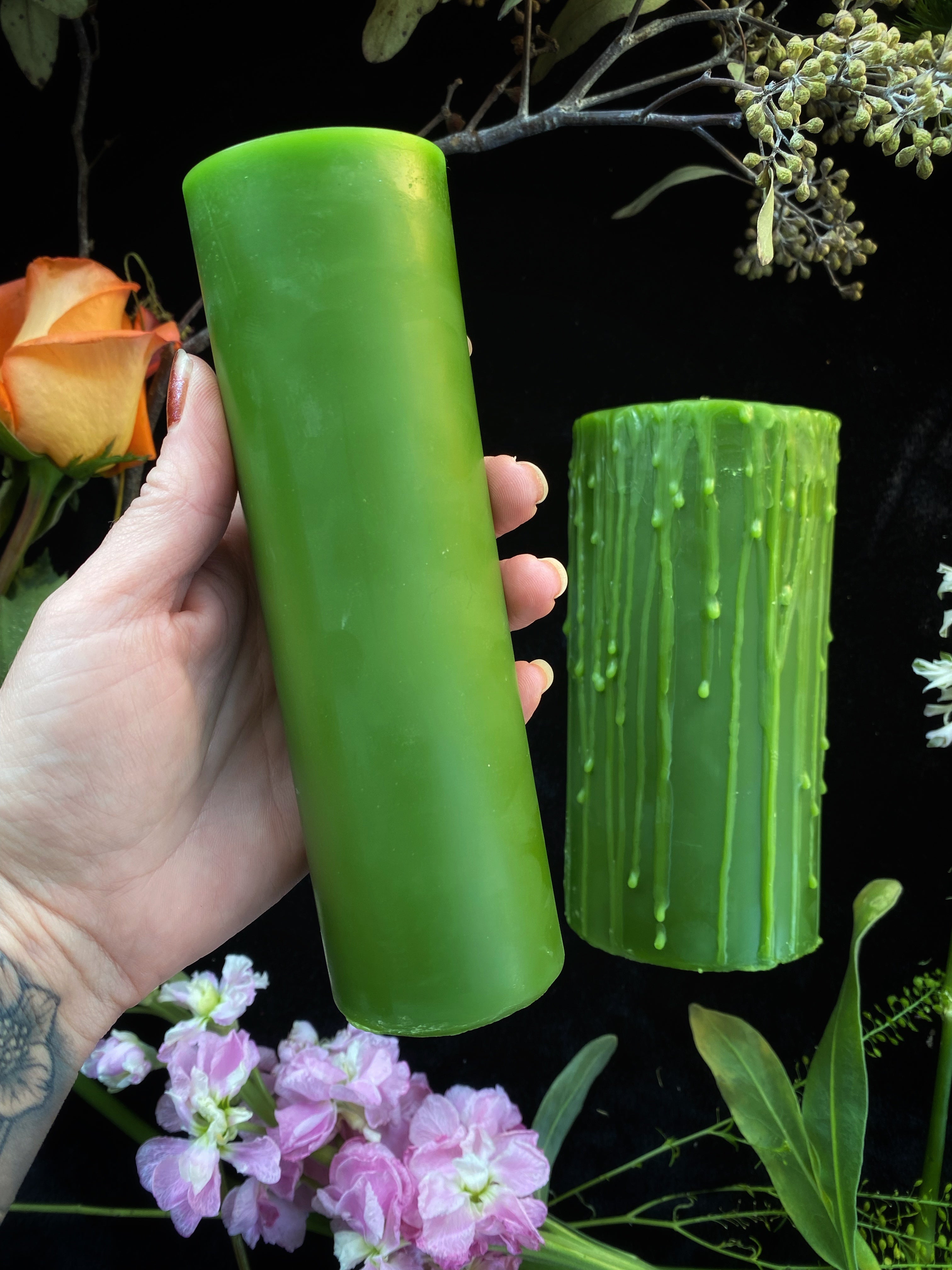 Green Beeswax Pillar Ritual Candles - Keven Craft Rituals