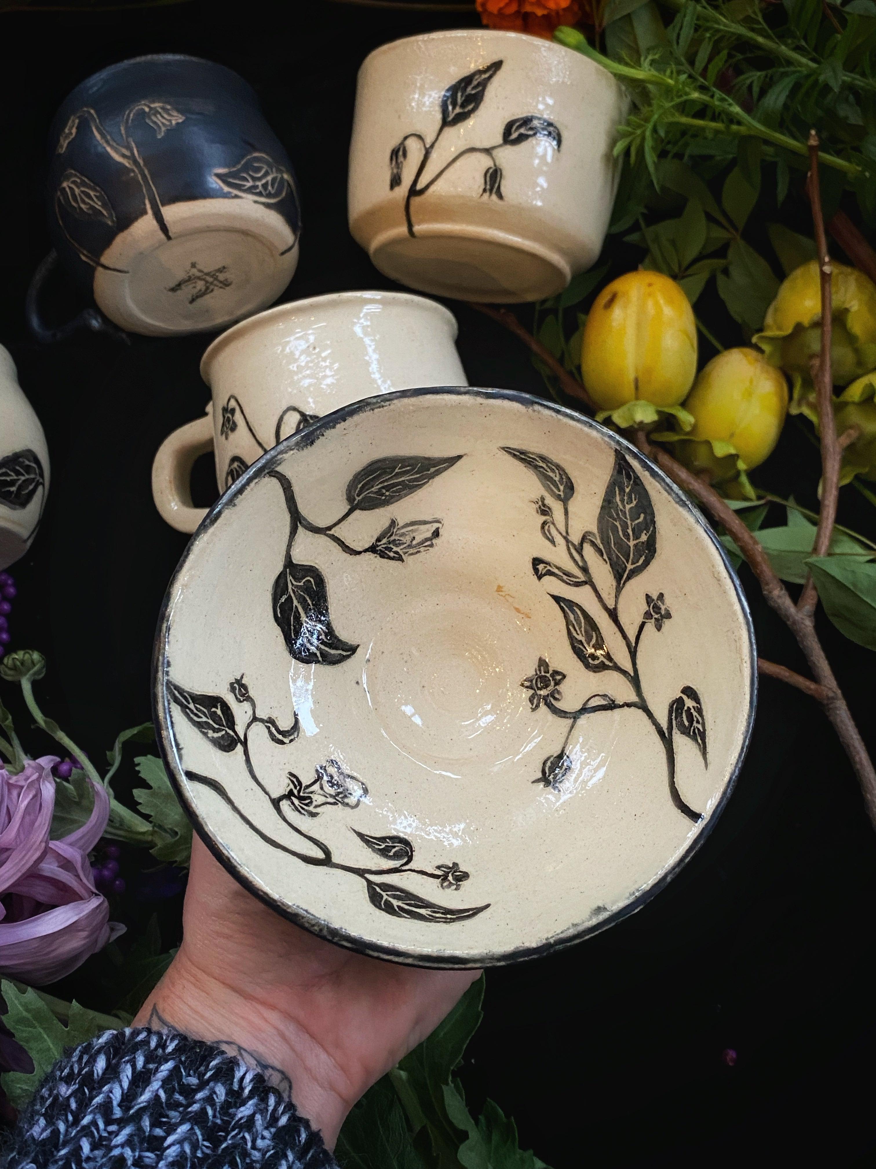 Black Sgraffito Belladonna Mugs, Cups, & Bowls - Keven Craft Rituals