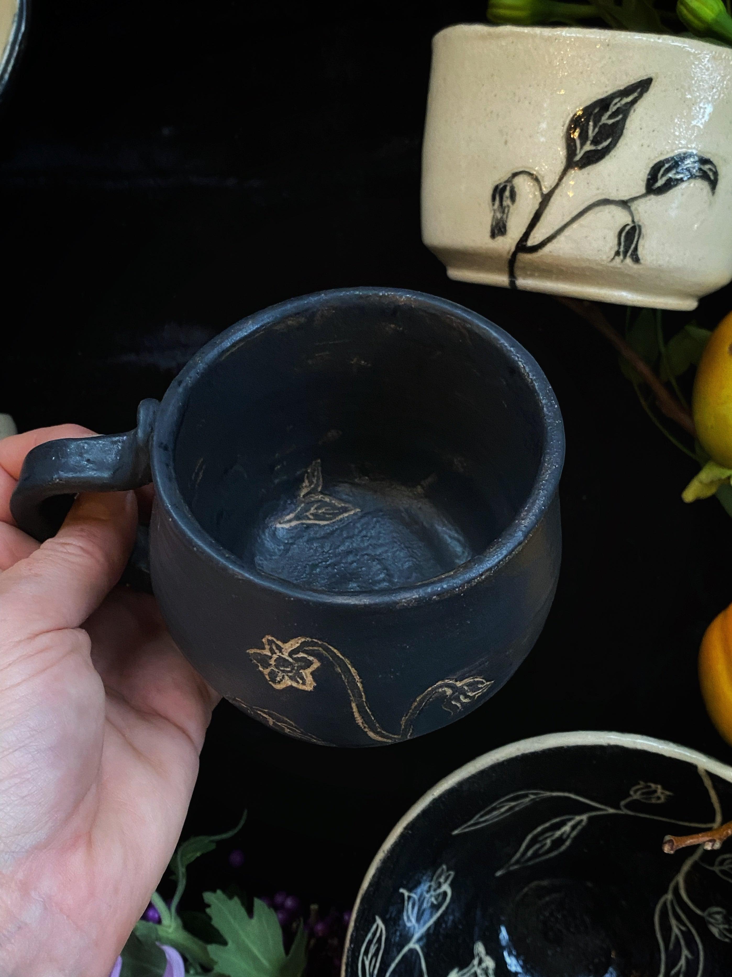 Black Sgraffito Belladonna Mugs, Cups, & Bowls - Keven Craft Rituals