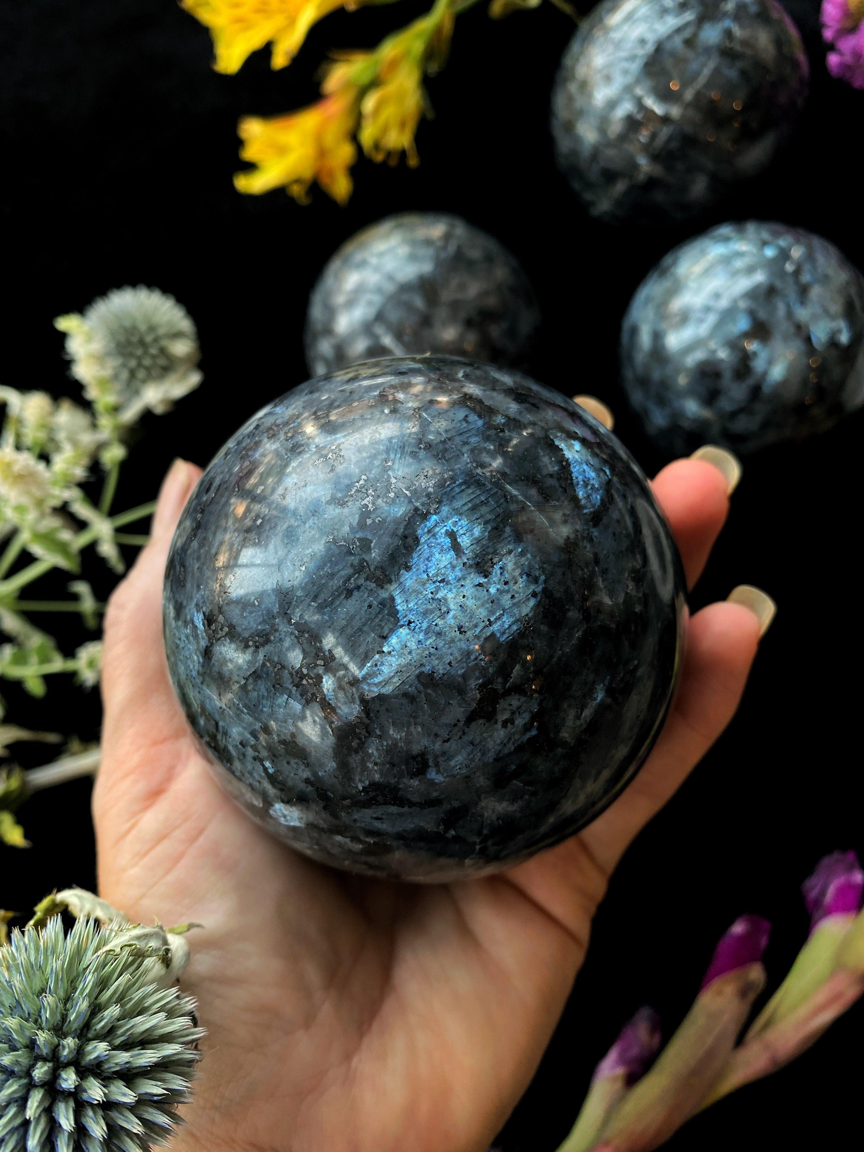 Larkavite Black Moonstone Spheres 3-4” - Keven Craft Rituals