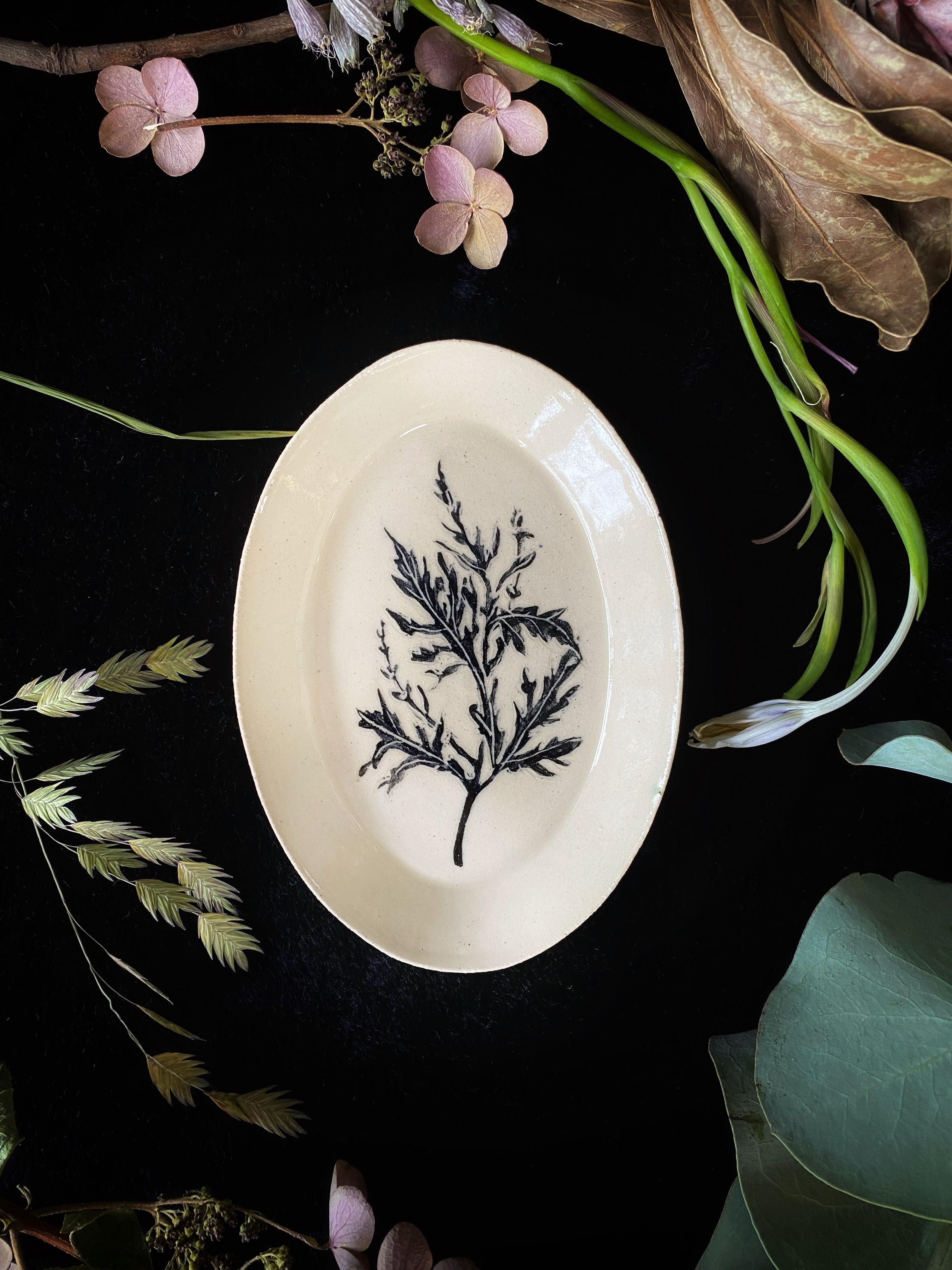 Black Sgraffito Mugwort Ceramic Offering Plates - Keven Craft Rituals