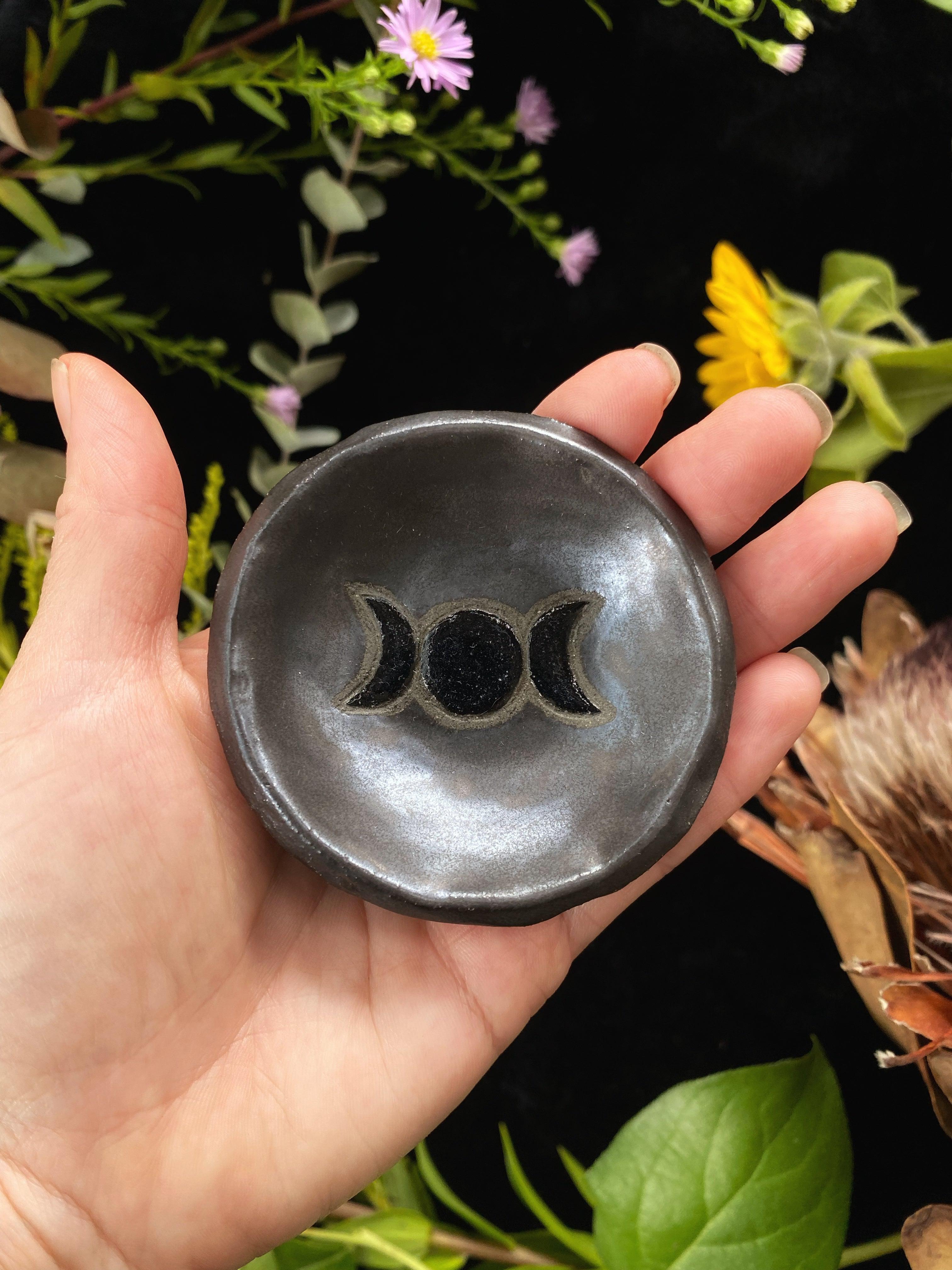 Dark Luster Triple Moon Mini Offering Dish - 2.75” - Keven Craft Rituals