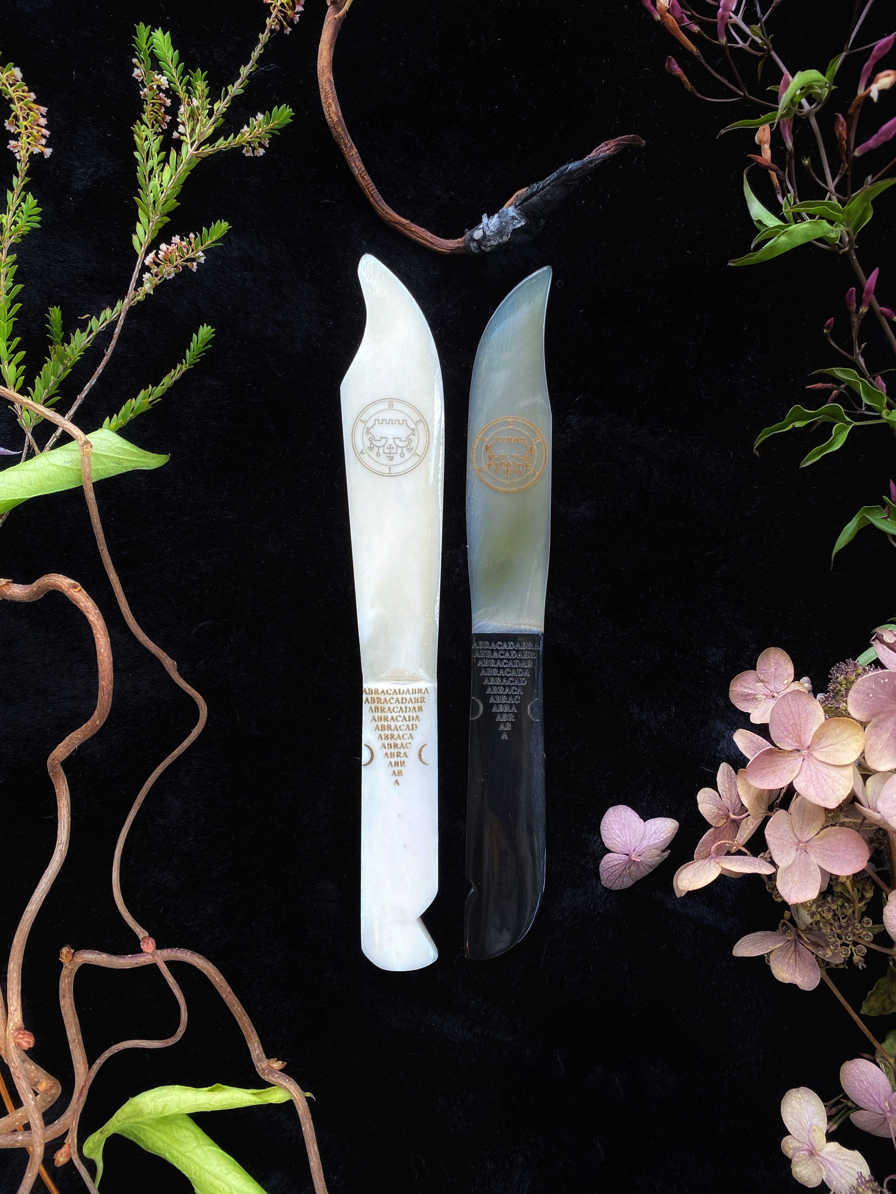 Etched Horn or Bone Ritual Knives, Athames and Tools