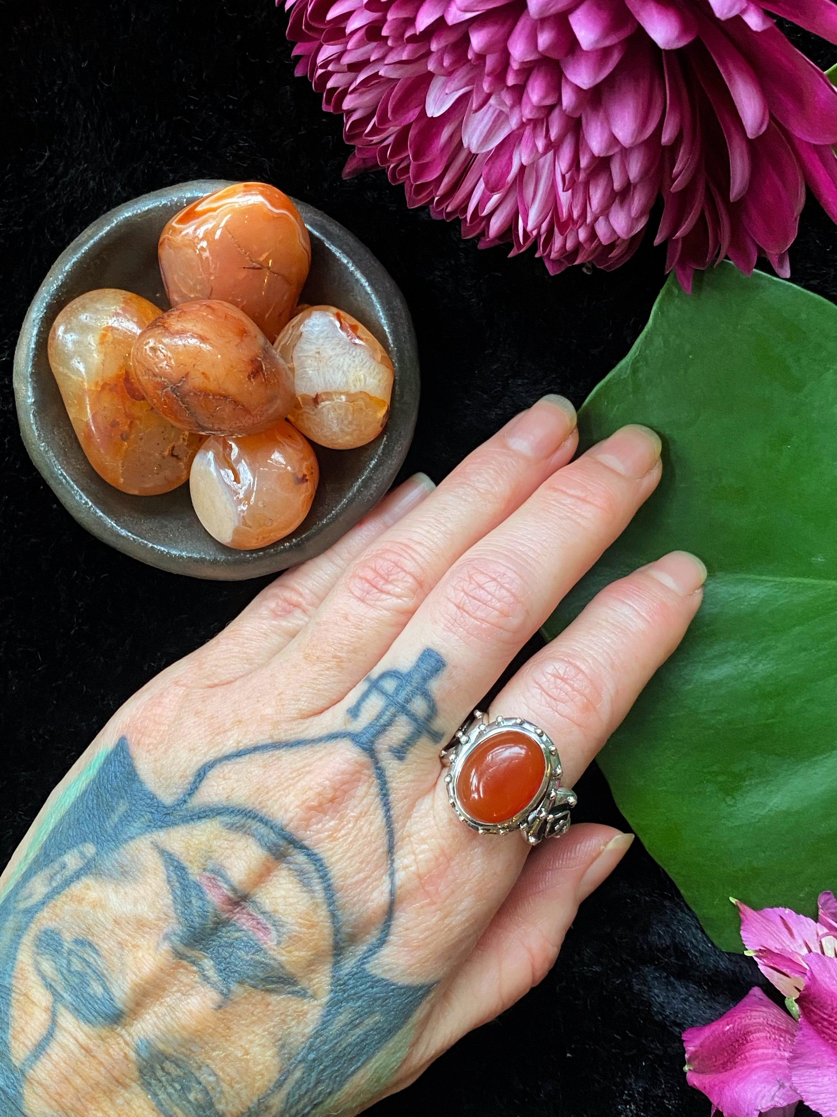 Carnelian Ring w/ Sterling Silver - US 6.25 - 8 - Keven Craft Rituals