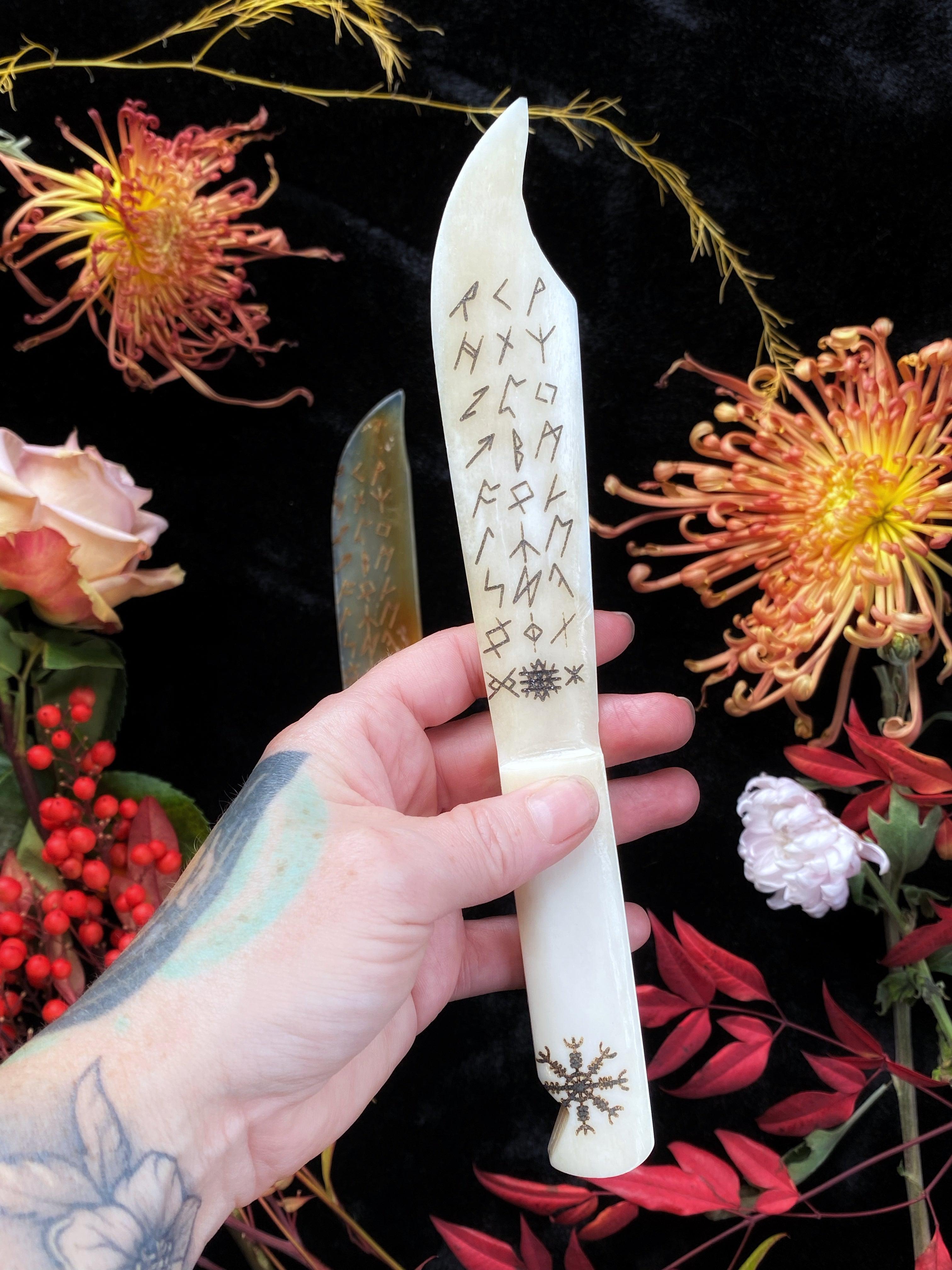 Etched Horn or Bone Ritual Knives, Athames and Tools - Keven Craft Rituals
