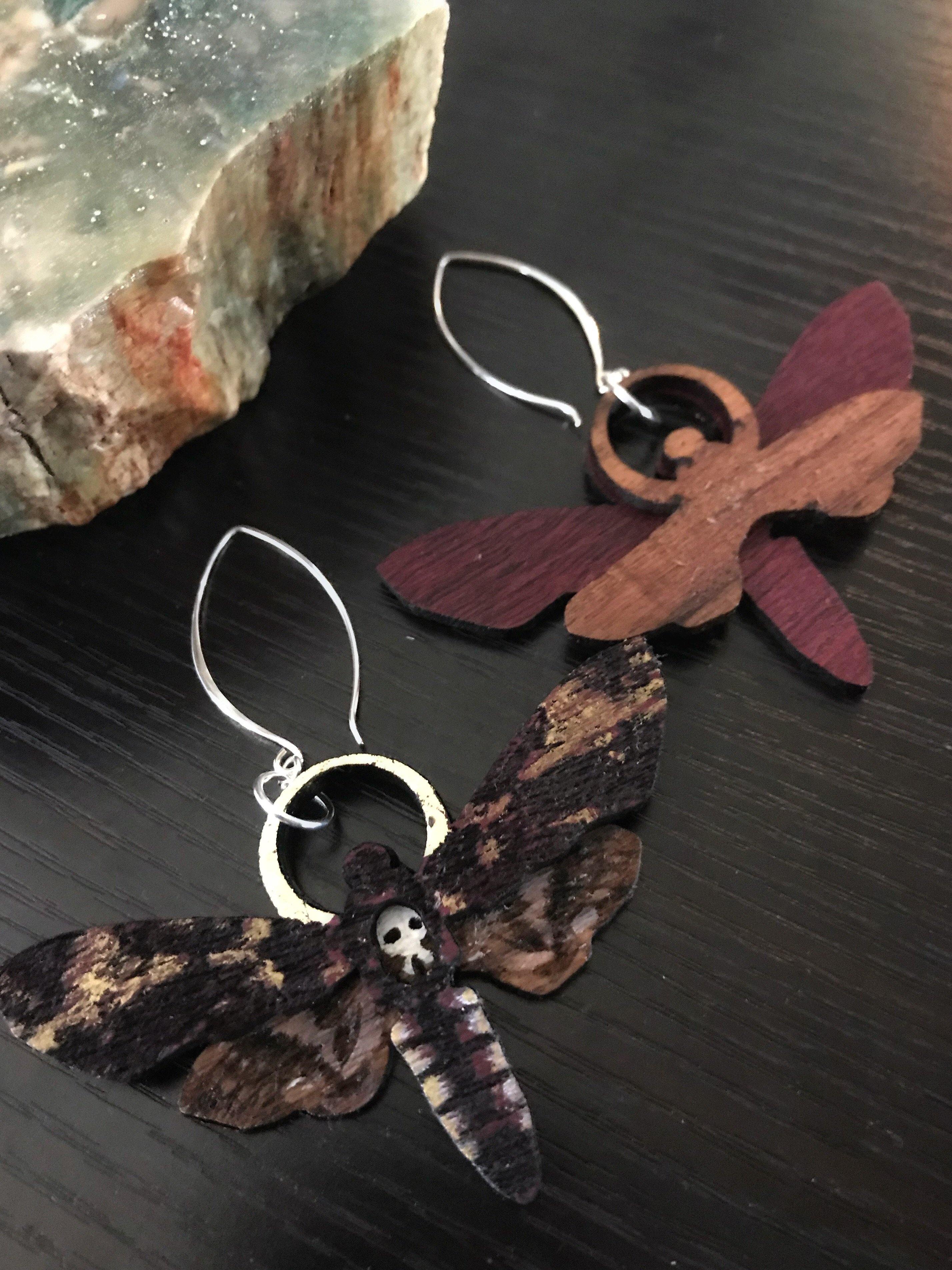 Death Moth, Wooden Earrings - Keven Craft Rituals