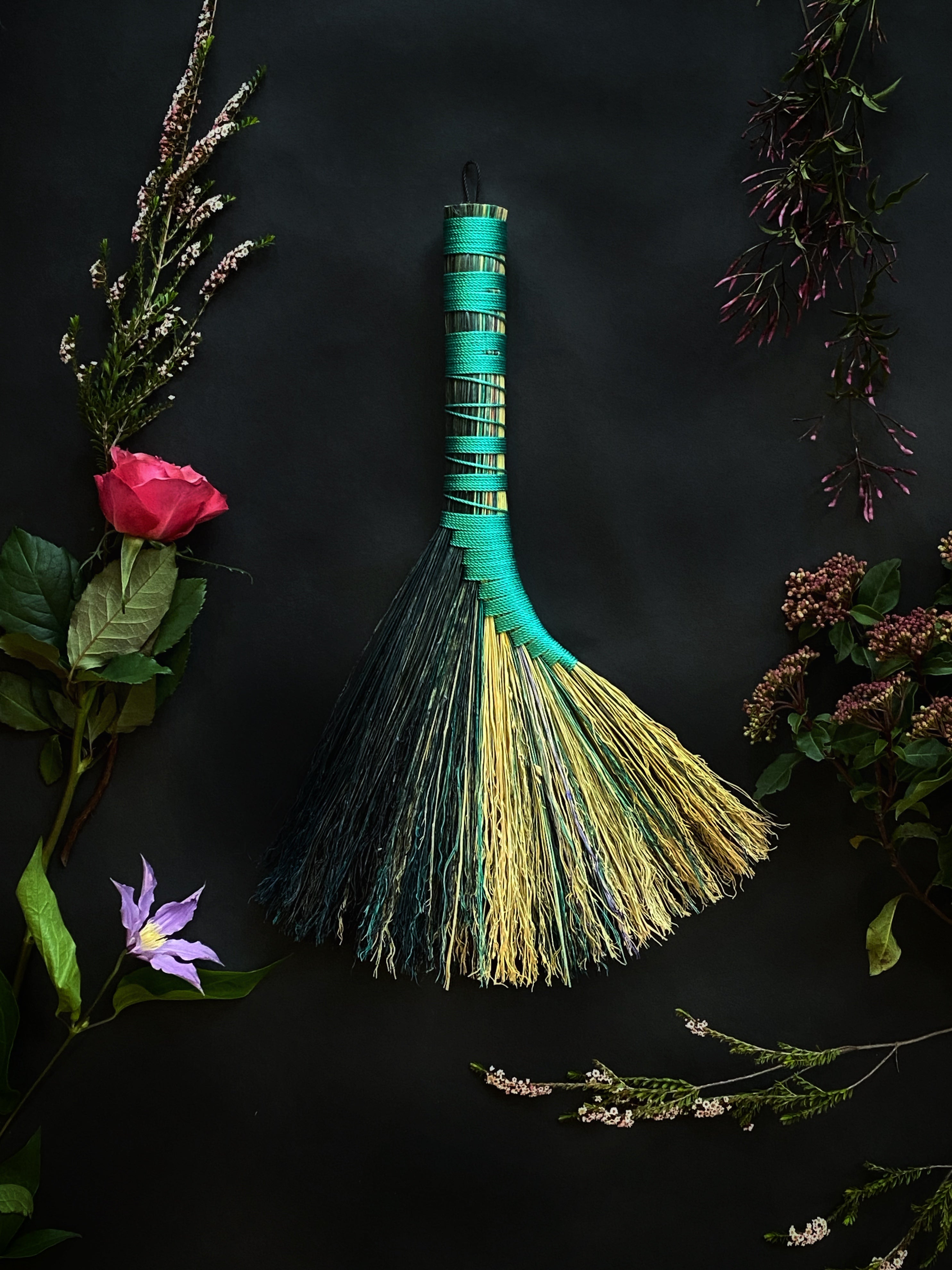 Mermaid Tail, (Turkey Tail) Turquoise Wrapped Brooms
