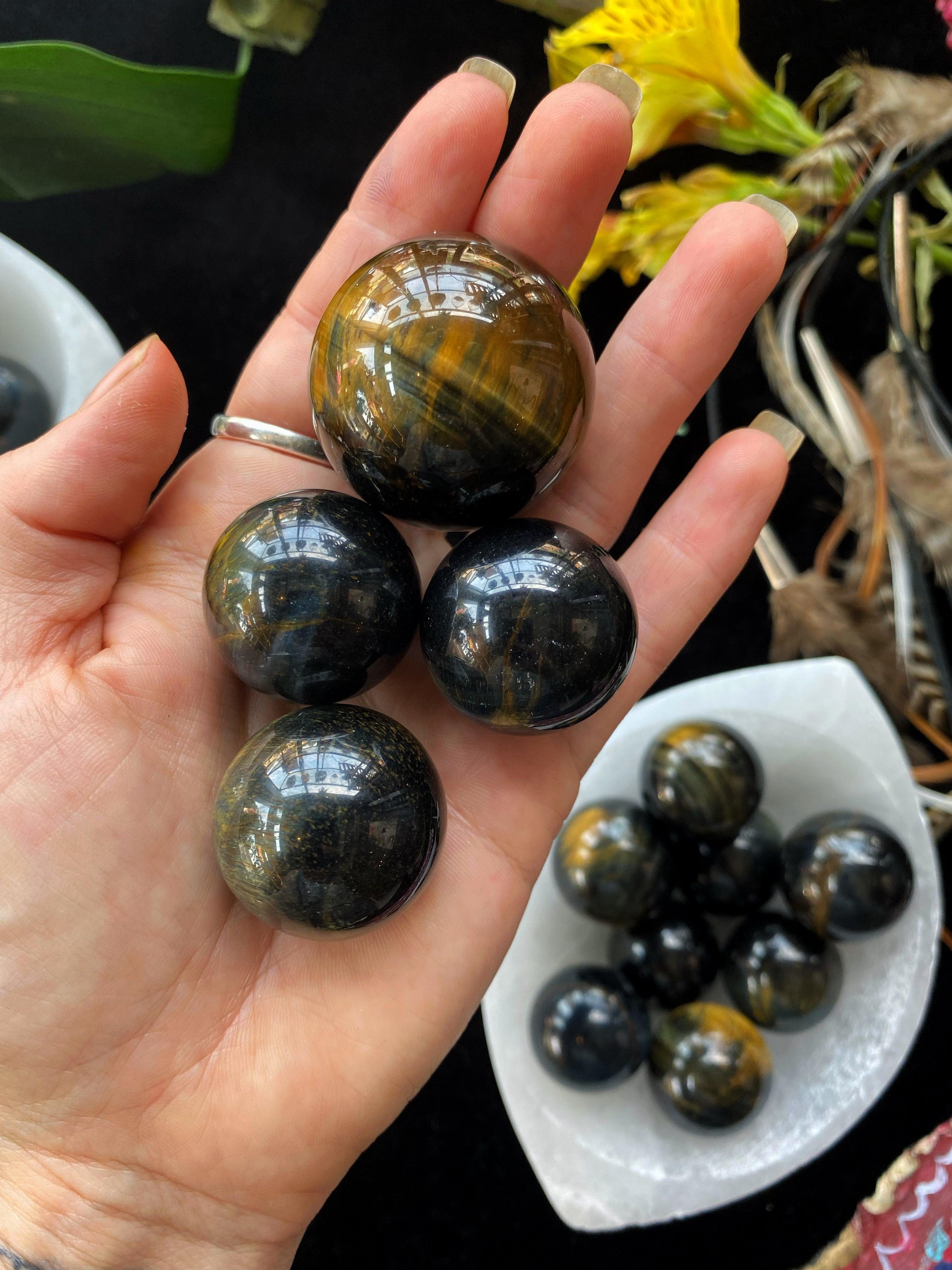 Hawkeye Spheres - Blue and Gold Tiger's Eye Crystal Ball - Keven Craft Rituals