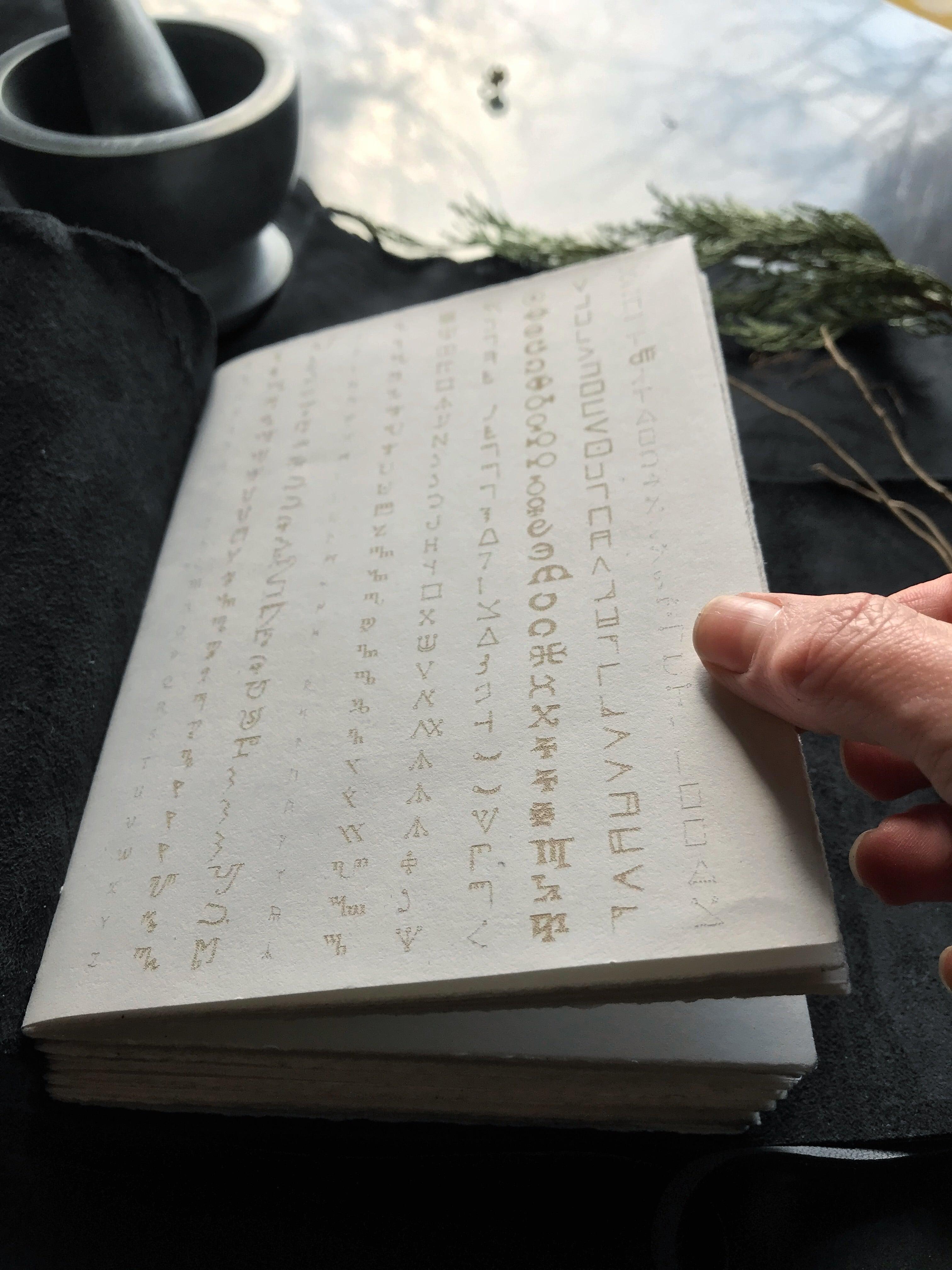 Grimoire - Grey Goatskin with Etched Baphomet and Magical Binding Alphabets - Keven Craft Rituals