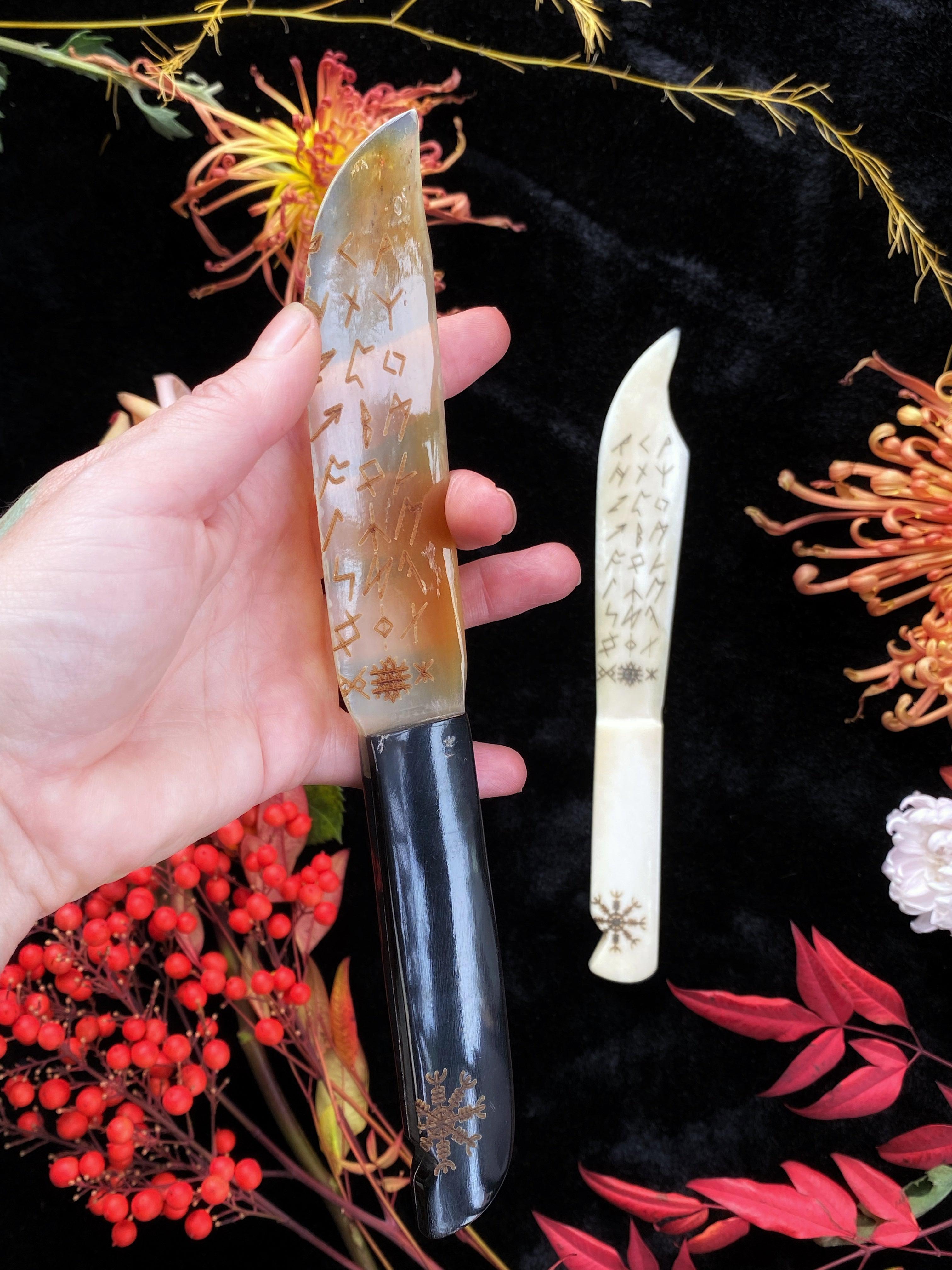 Etched Horn or Bone Ritual Knives, Athames and Tools - Keven Craft Rituals