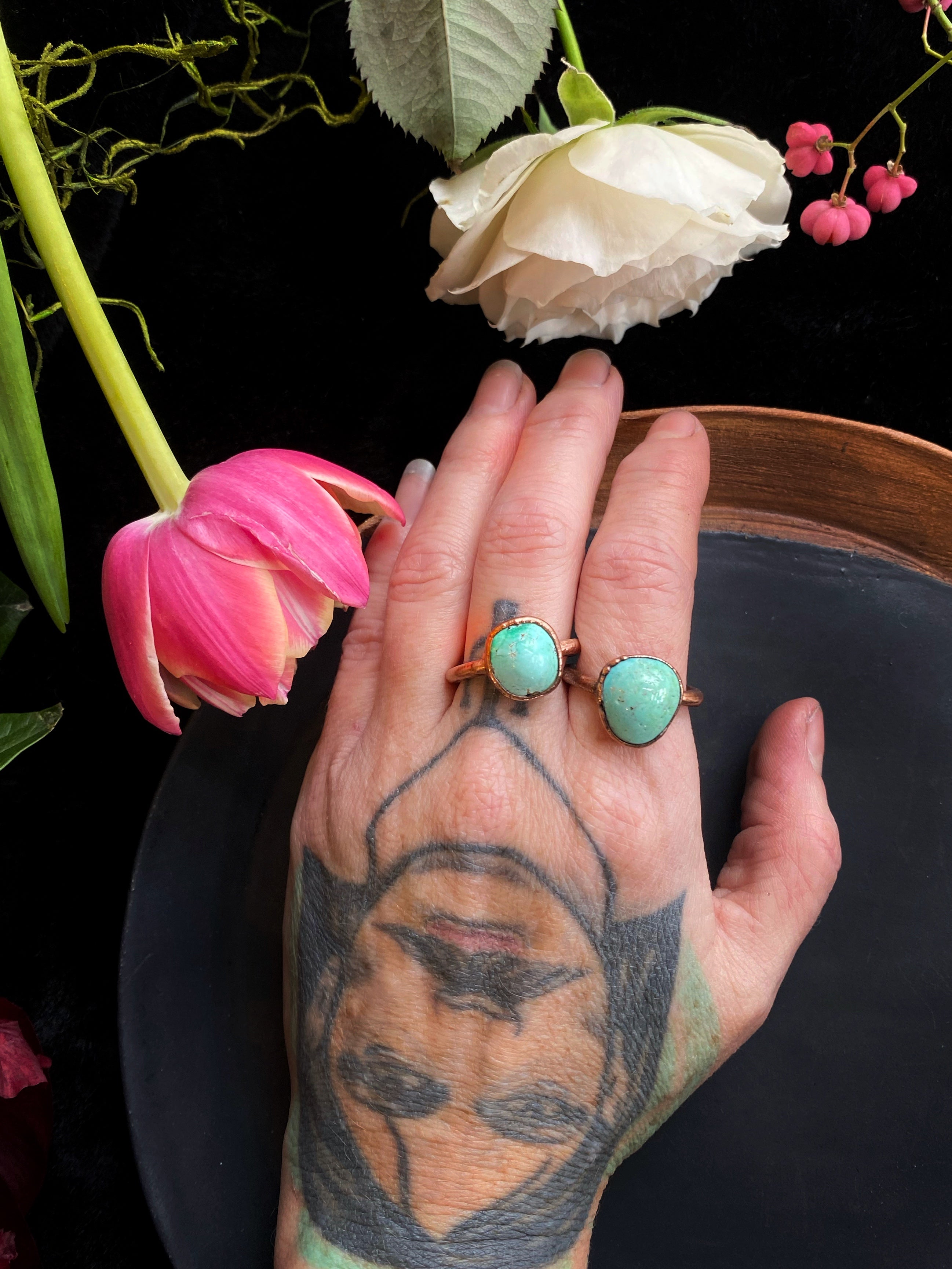 Southwest Turquoise & Copper Ring (Size US 8-8.5) - Electroformed Copper